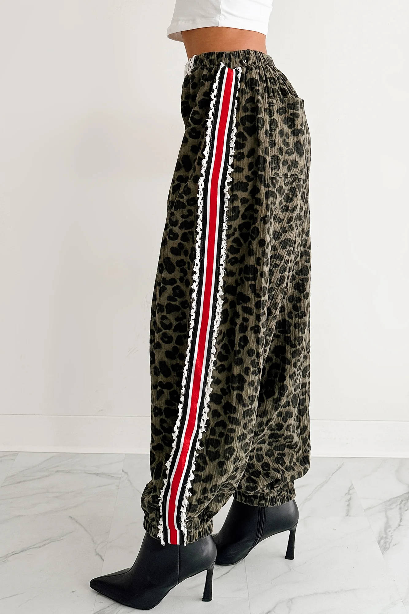 Diva On Dial POL Side Stripe Leopard Joggers (Olive Leopard) - Image 3