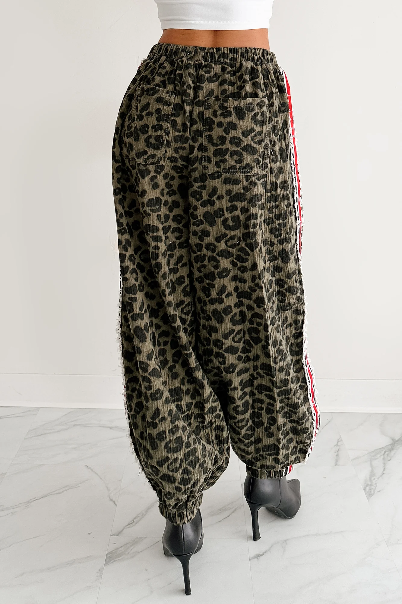 Diva On Dial POL Side Stripe Leopard Joggers (Olive Leopard) - Image 4