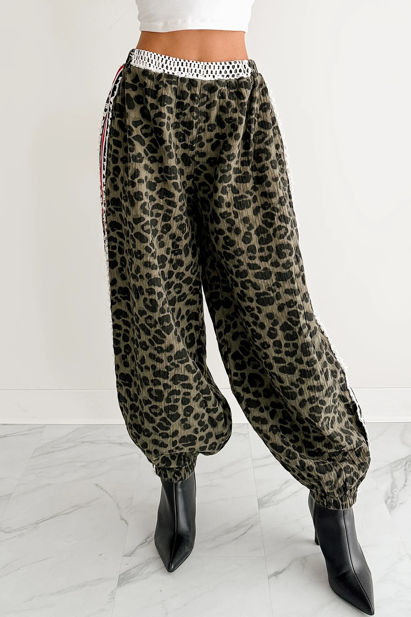 Diva On Dial POL Side Stripe Leopard Joggers (Olive Leopard) - Image 5