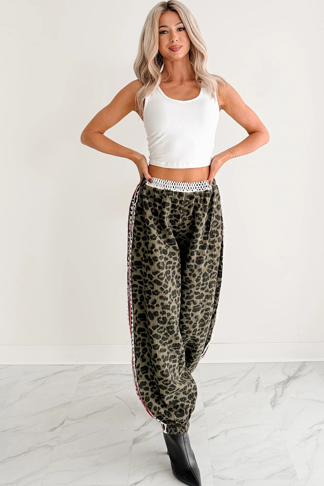 Diva On Dial POL Side Stripe Leopard Joggers (Olive Leopard) - Image 6