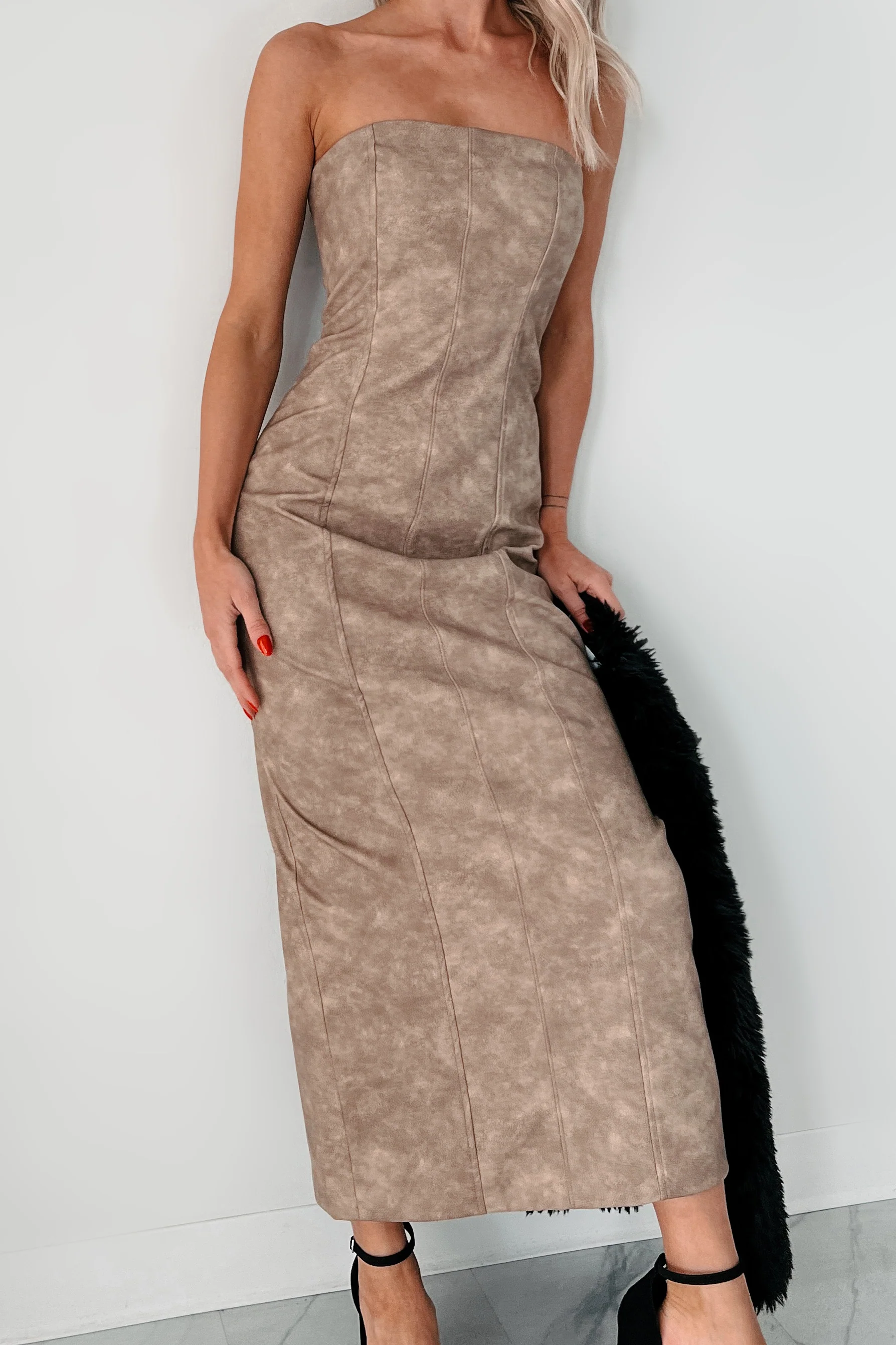 Divine By Design Faux Leather Maxi Dress (Taupe) - Image 8