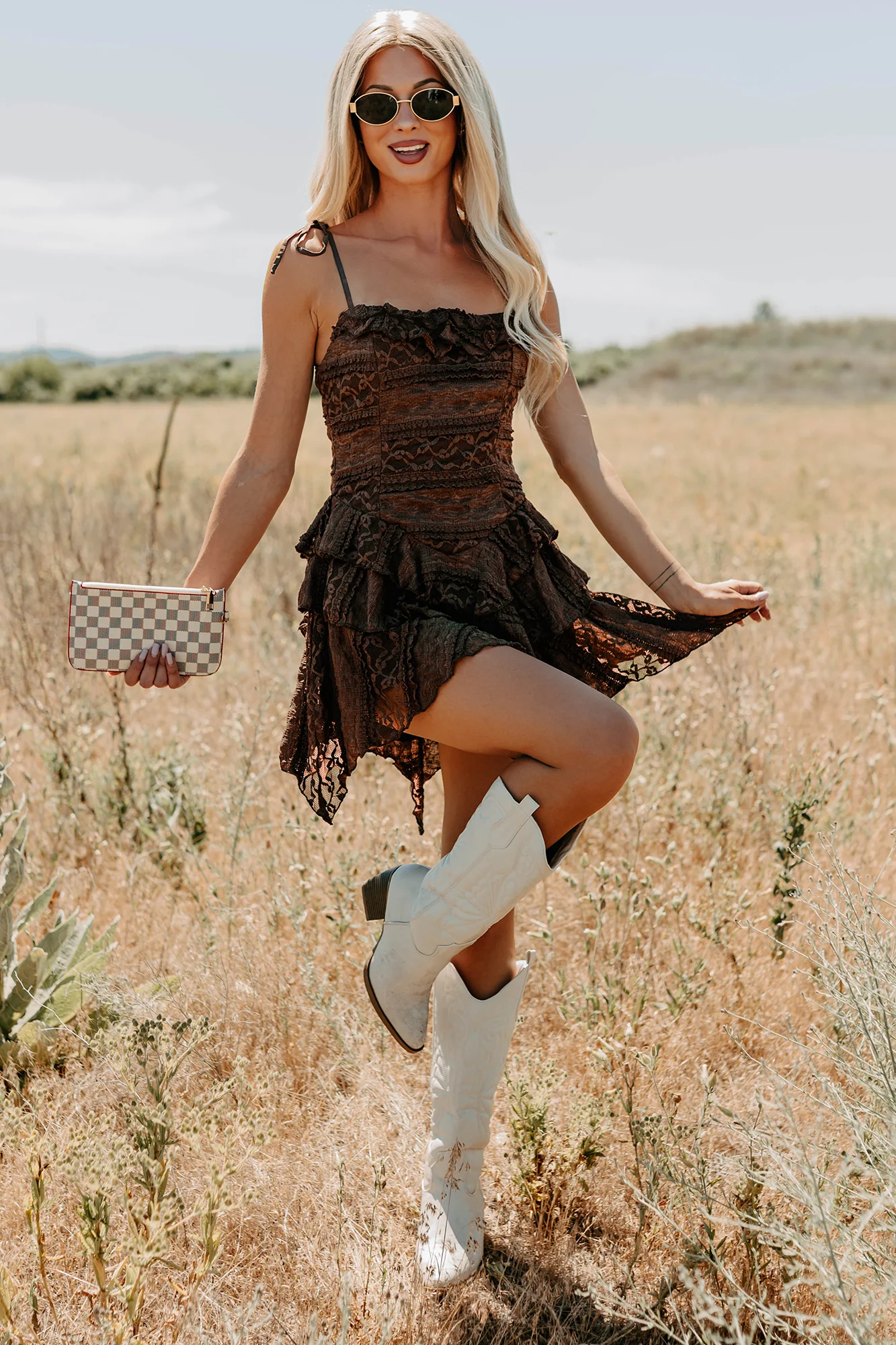Divine Energy Sleeveless Lace Mini Dress (Mocha) - Image 3