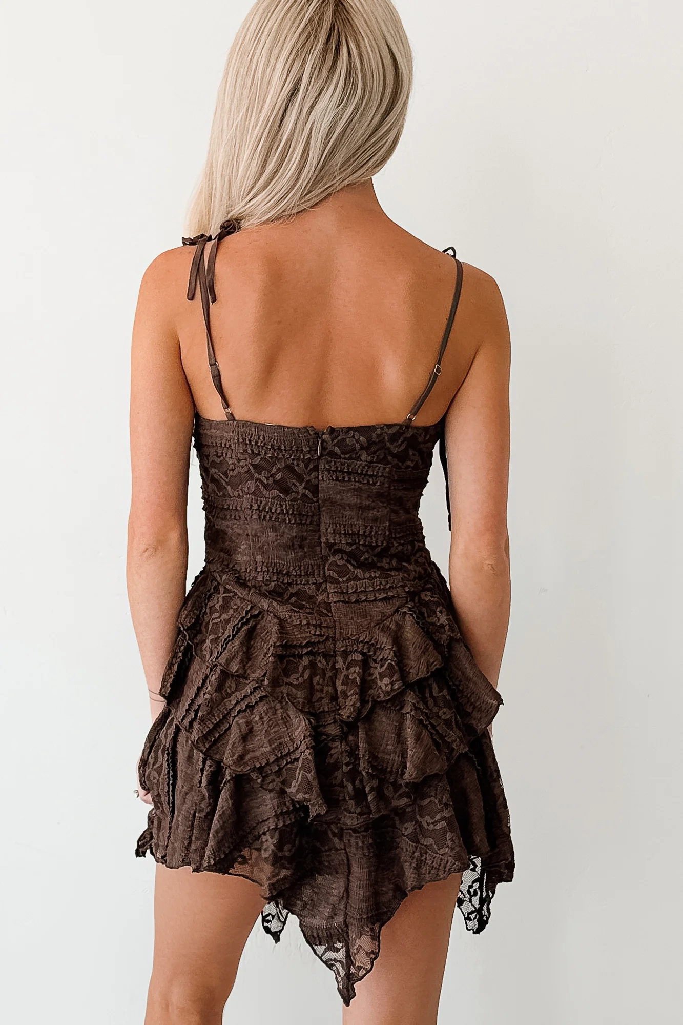 Divine Energy Sleeveless Lace Mini Dress (Mocha) - Image 5