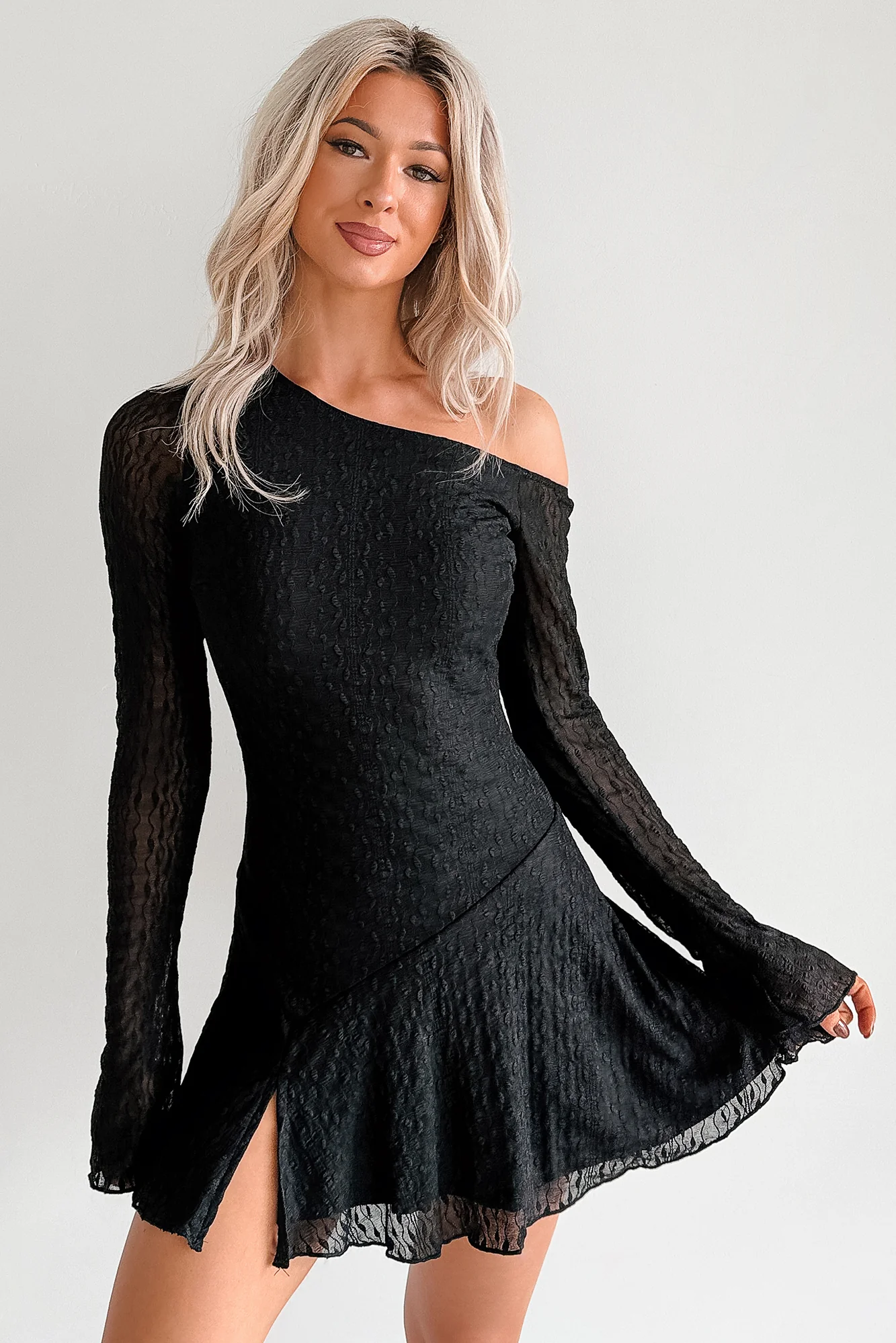 Doll Behavior One Shoulder Mini Dress (Black) - Image 4