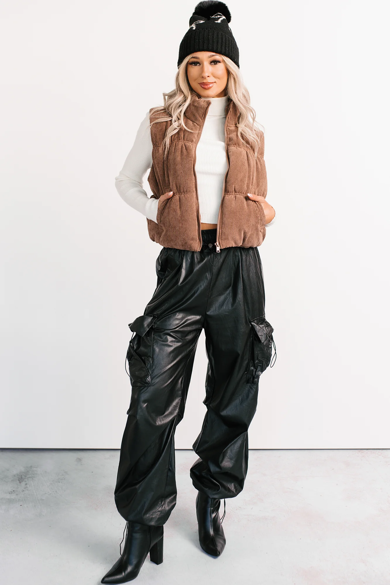 Don’t Be Shy Faux Leather Cargo Pants (Black) - Image 3