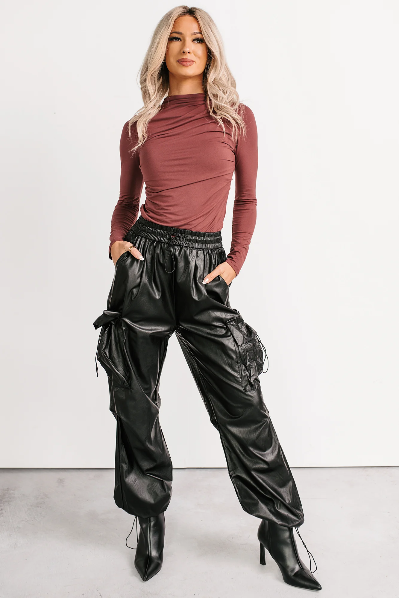 Don’t Be Shy Faux Leather Cargo Pants (Black) - Image 6
