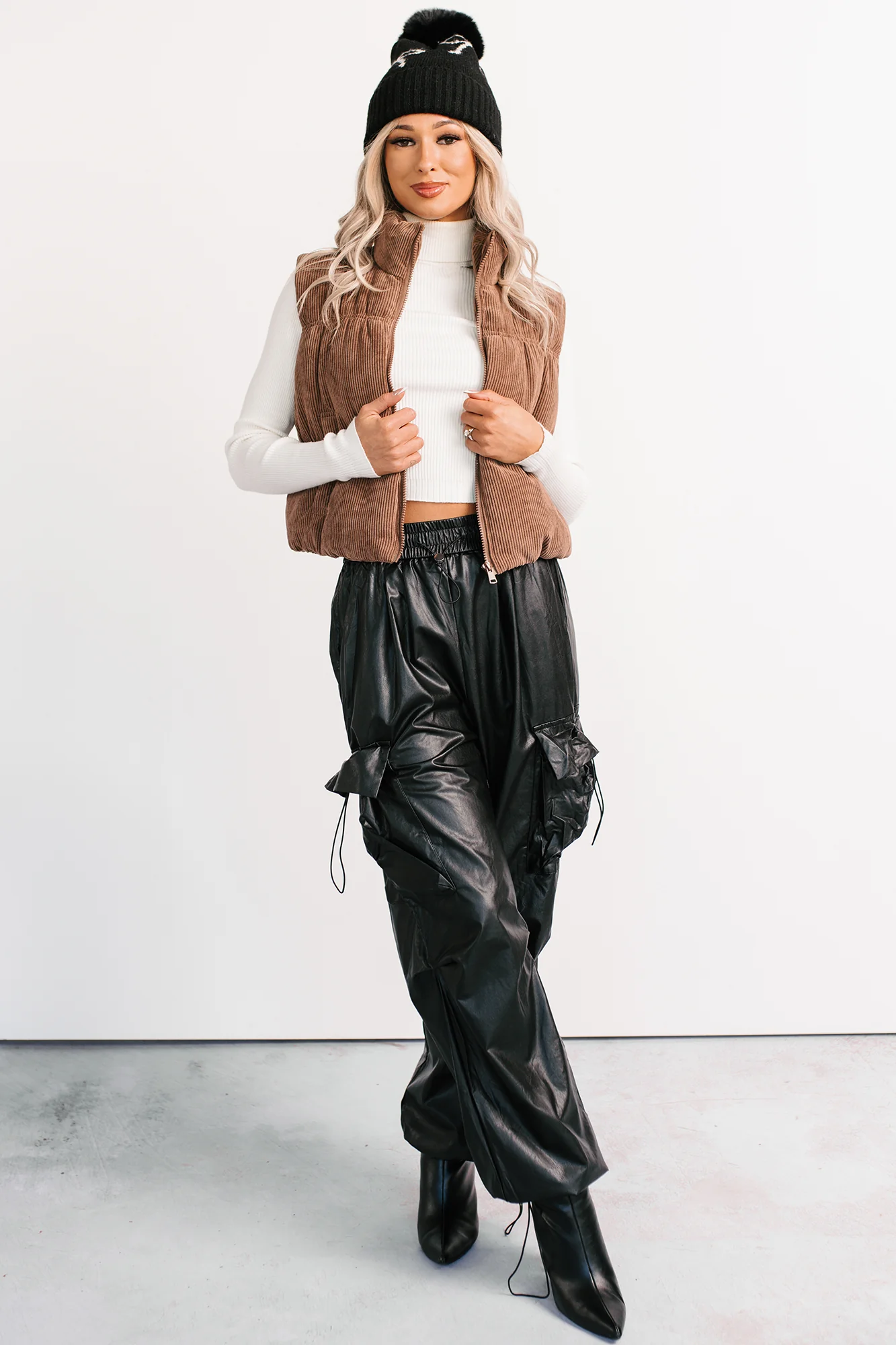 Don’t Be Shy Faux Leather Cargo Pants (Black) - Image 8