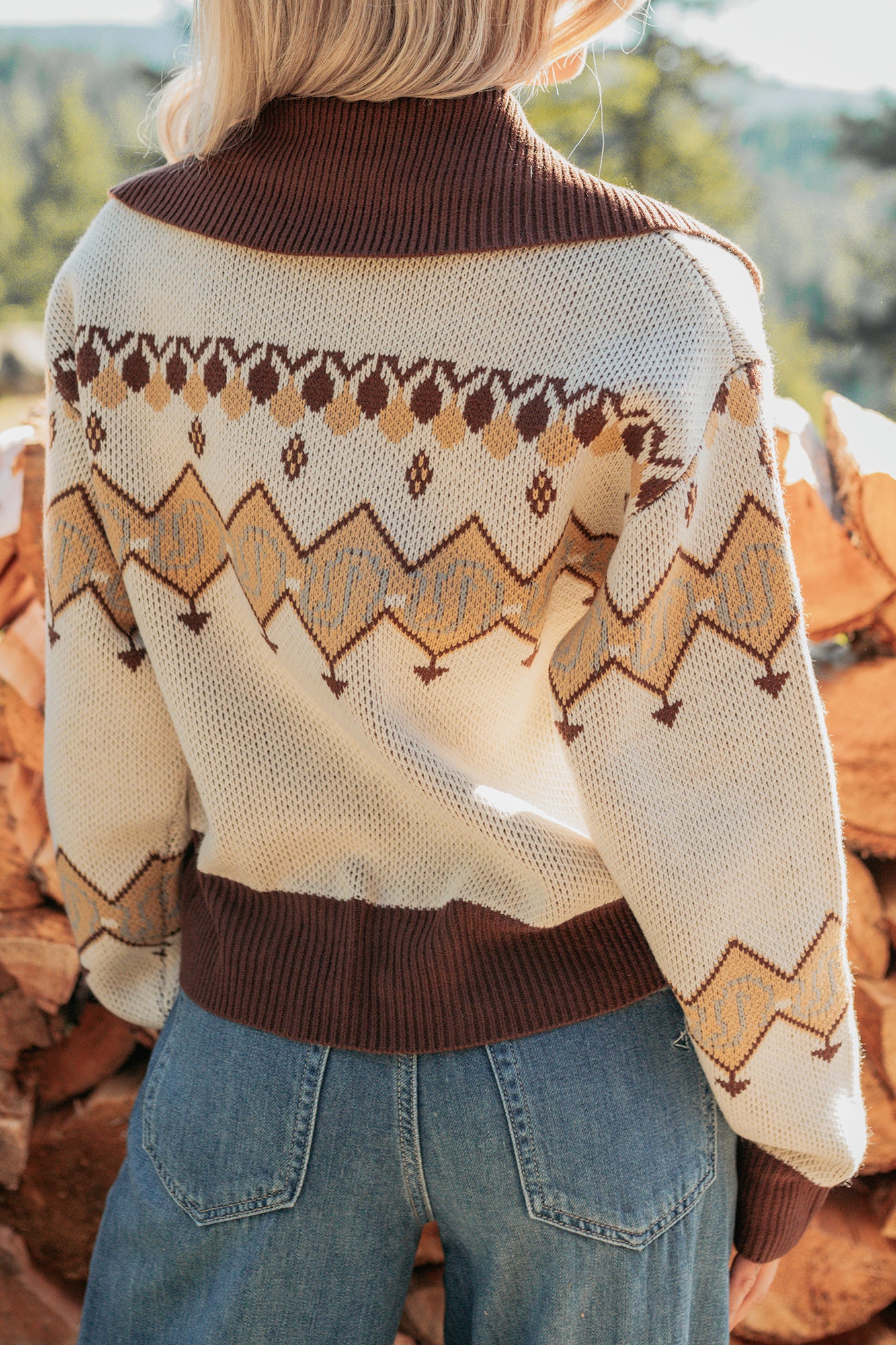 Don’t Overthink It Aztec Front Tie Sweater (Cream/Mix) - Image 7