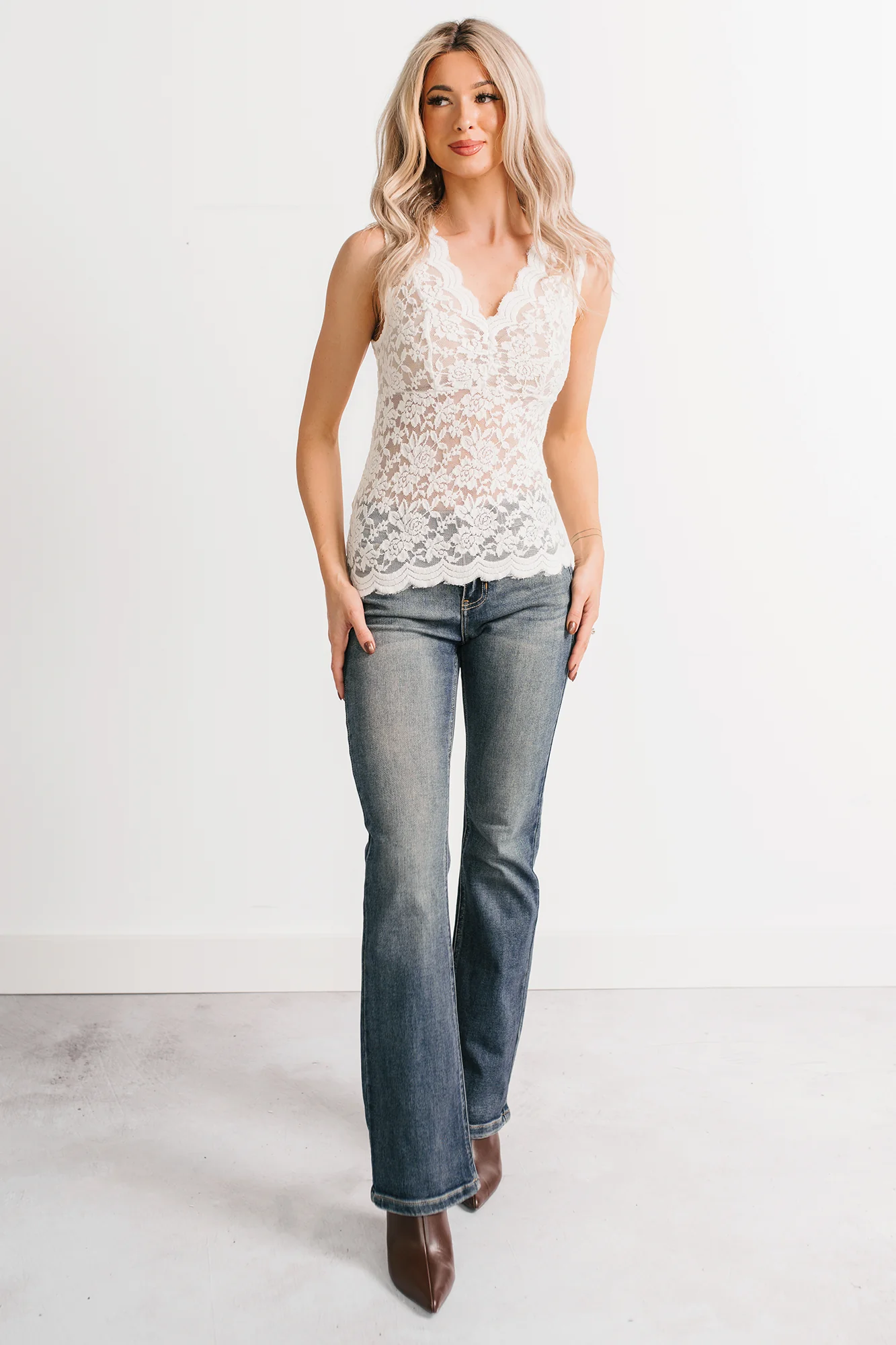 Don’t Try Me Sleeveless Floral Lace Top (Ivory) - Image 6