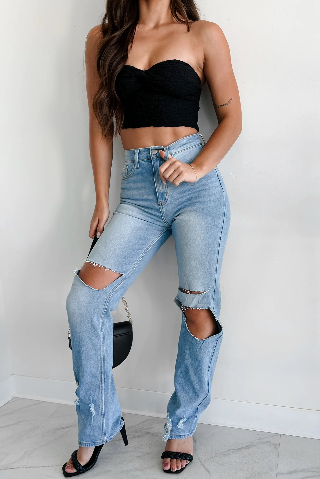 Don't Delay High Rise Distressed Straight Leg Dogma Jeans (Medium Wash) - Image 4