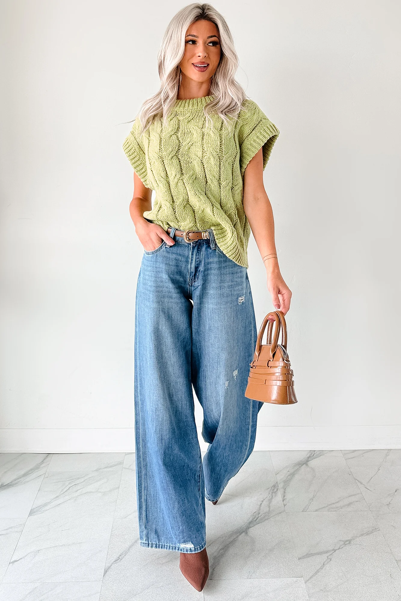 Don't Envy Me Cable Knit Sweater Vest (Fern) - Image 2