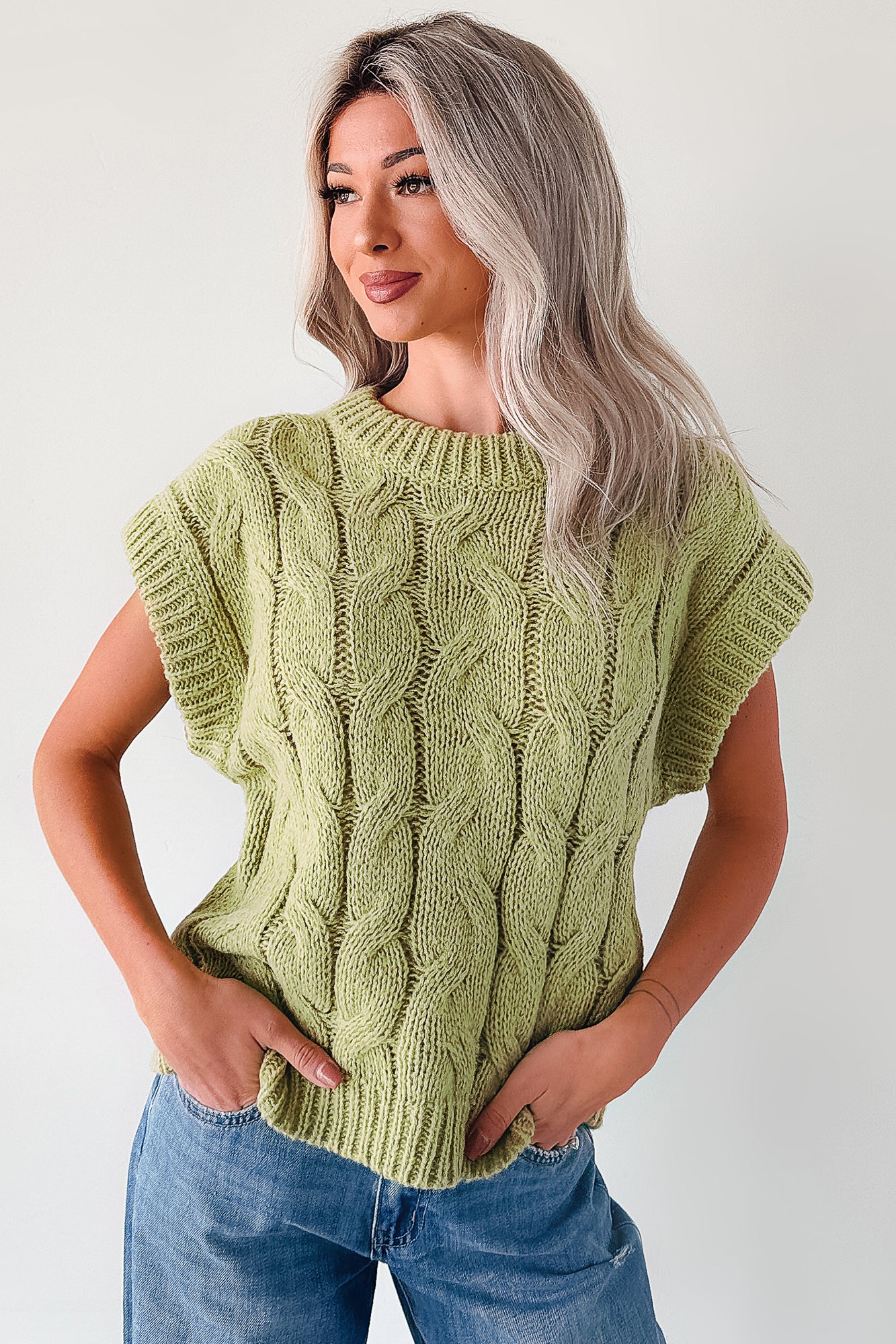 Don't Envy Me Cable Knit Sweater Vest (Fern) - Image 3