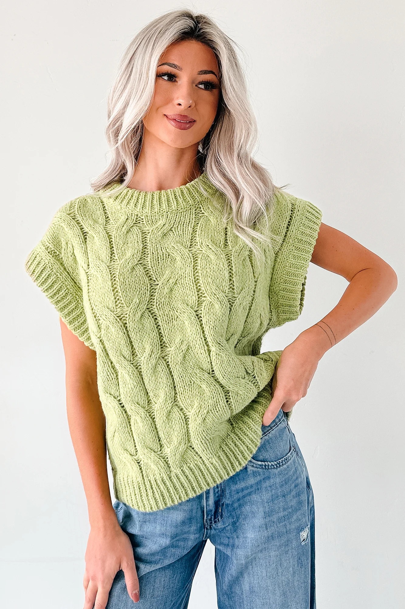 Don't Envy Me Cable Knit Sweater Vest (Fern) - Image 5