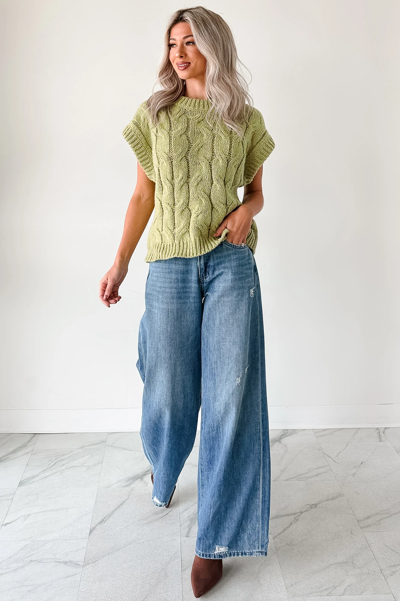 Don't Envy Me Cable Knit Sweater Vest (Fern) - Image 6