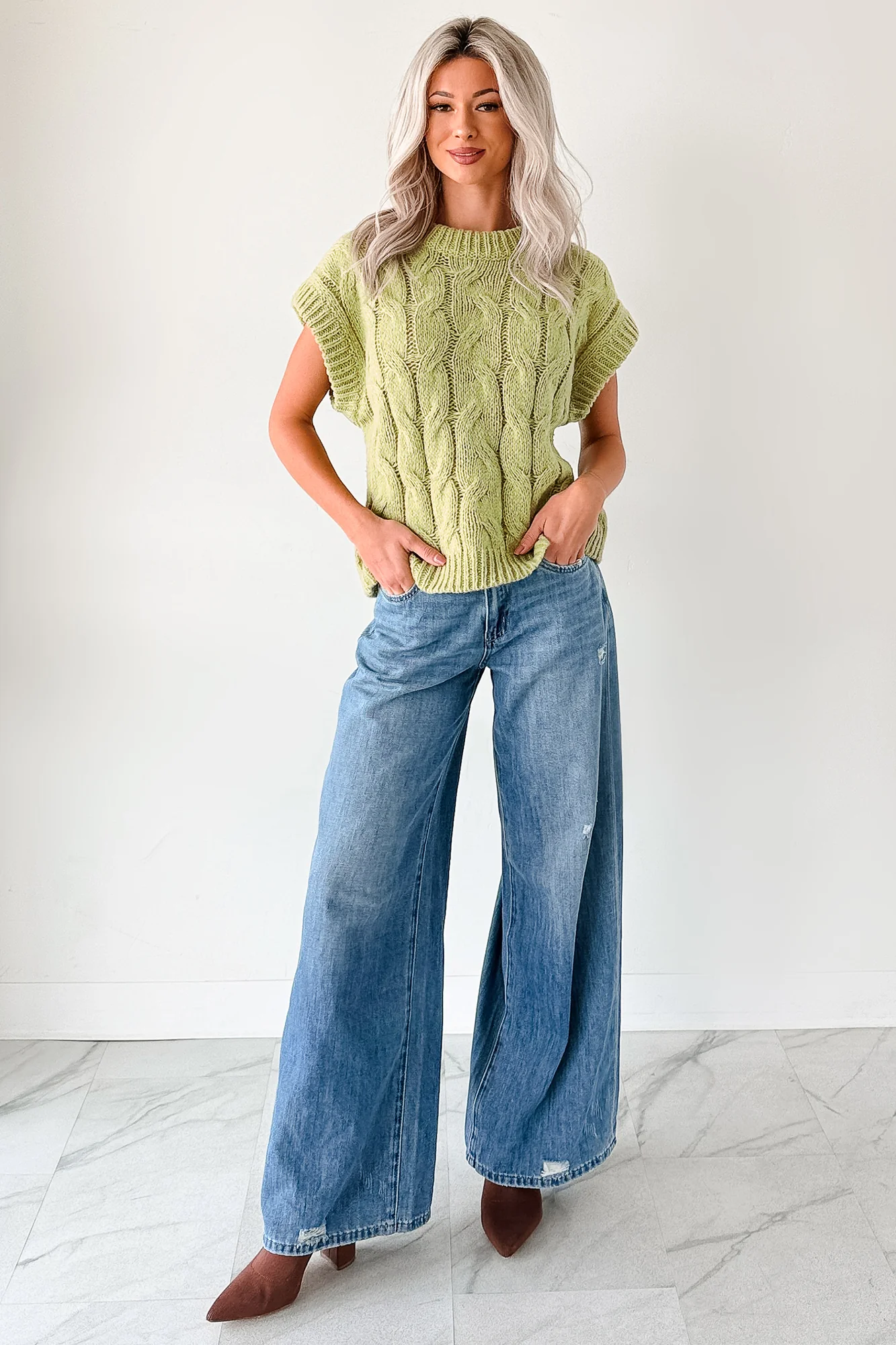 Don't Envy Me Cable Knit Sweater Vest (Fern) - Image 8