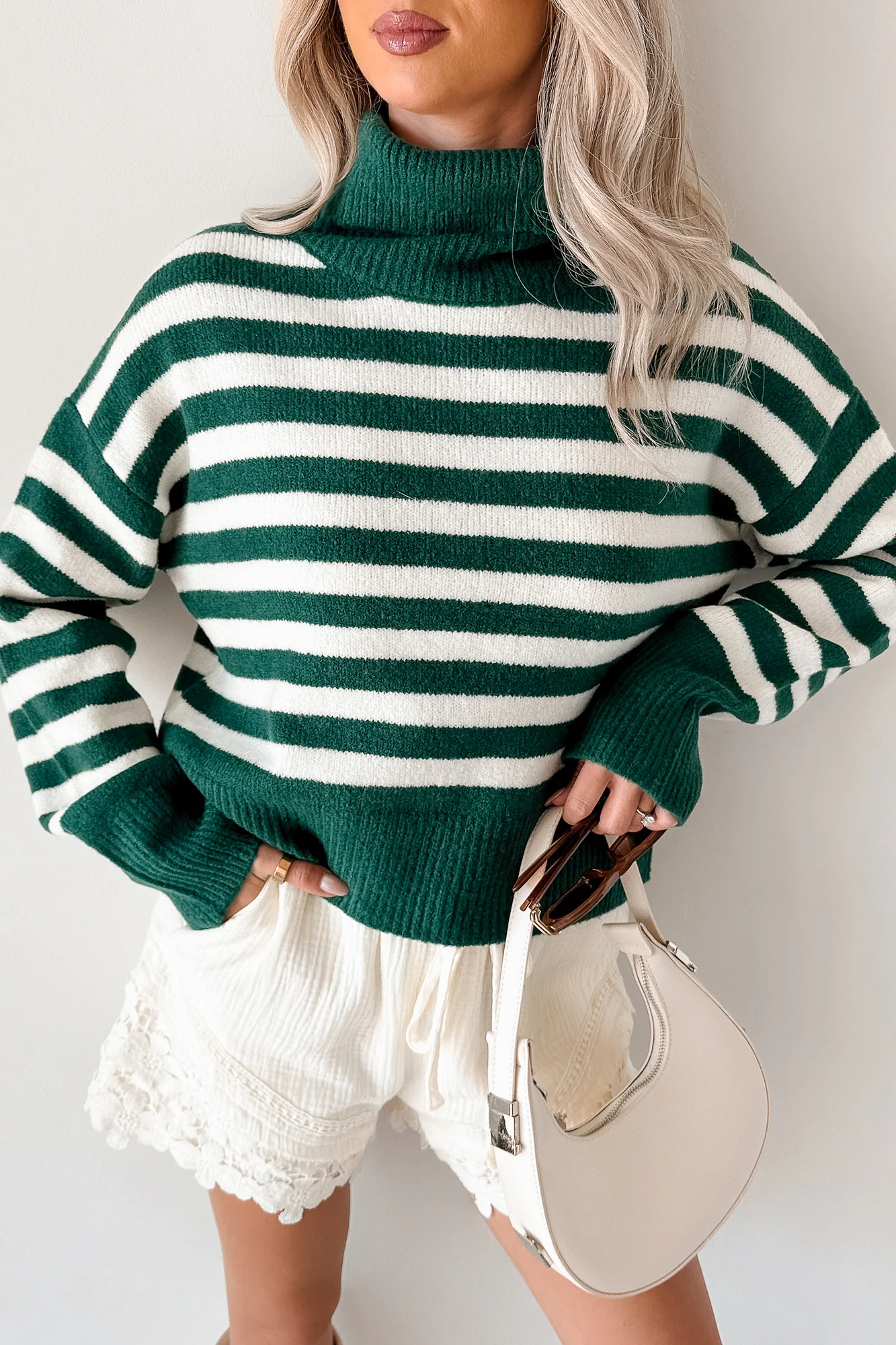 Don't You Worry Striped Turtleneck Sweater (Green/Ivory) - Image 5