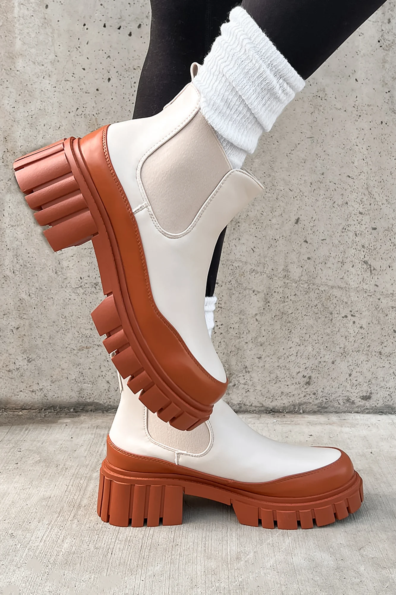 Doorbuster Going My Way Lug Sole Chelsea Ankle Booties (Nude) - Image 2