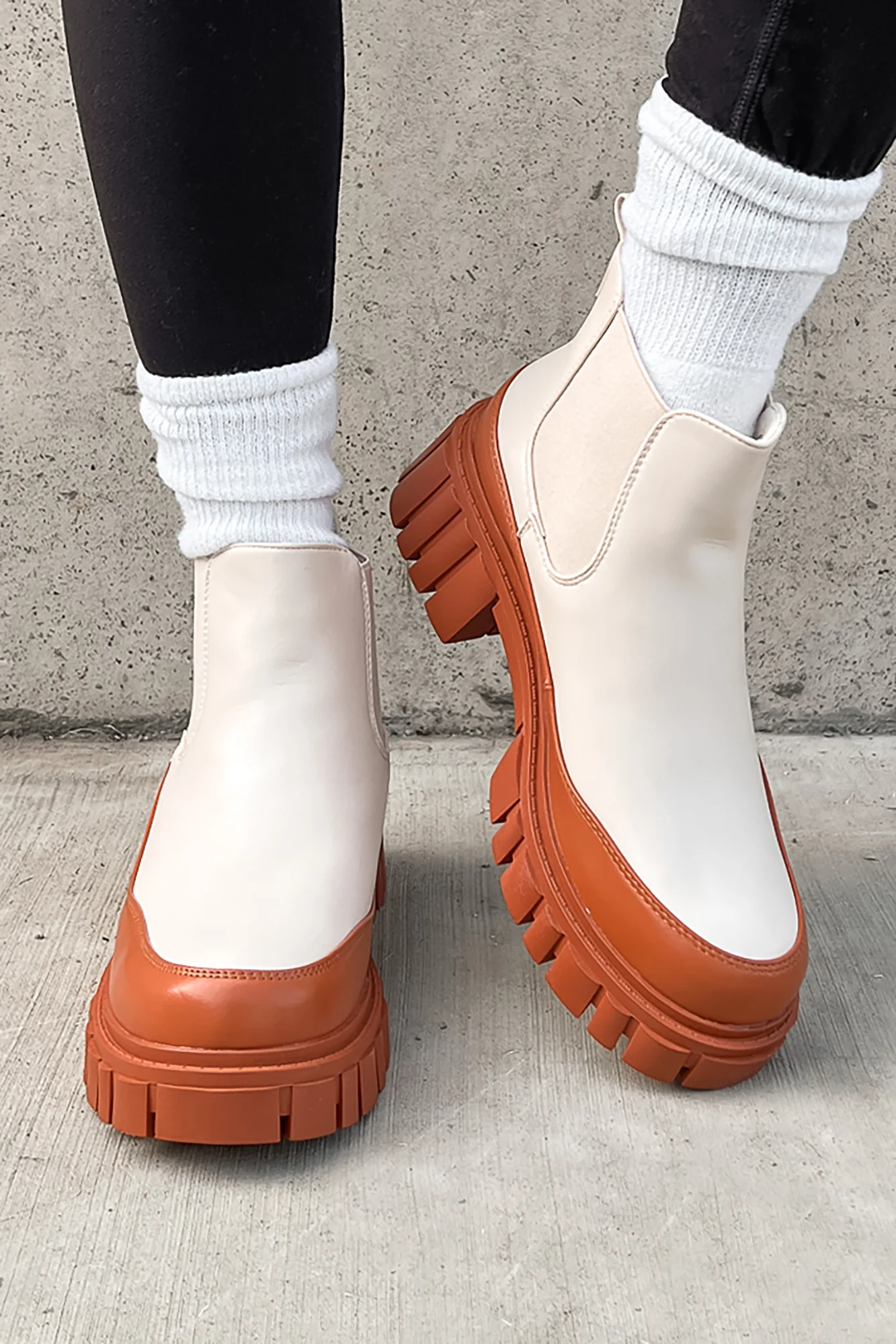 Doorbuster Going My Way Lug Sole Chelsea Ankle Booties (Nude) - Image 3