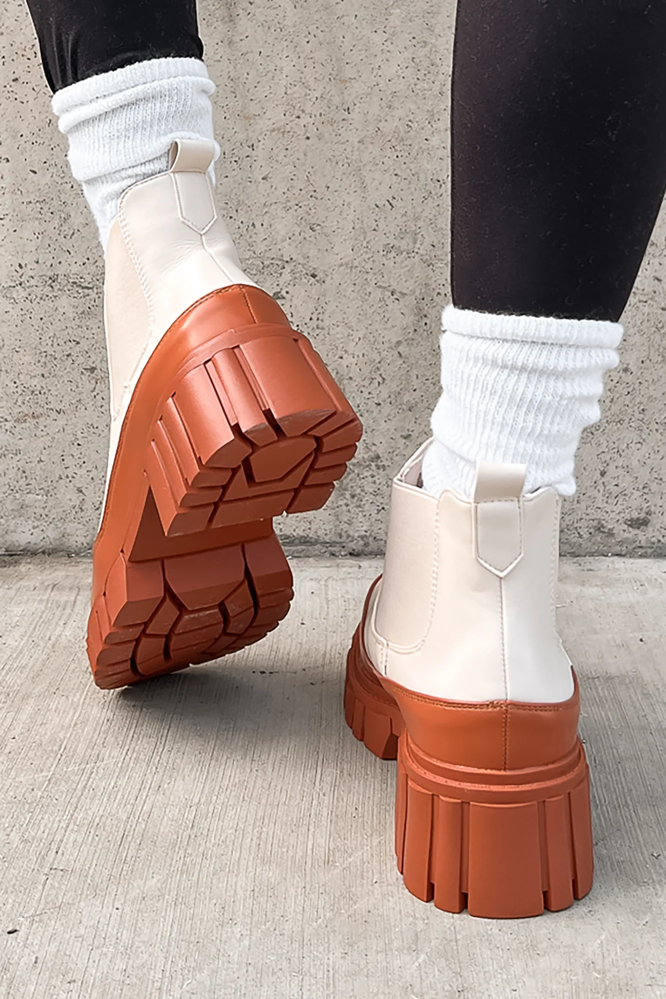 Doorbuster Going My Way Lug Sole Chelsea Ankle Booties (Nude) - Image 4