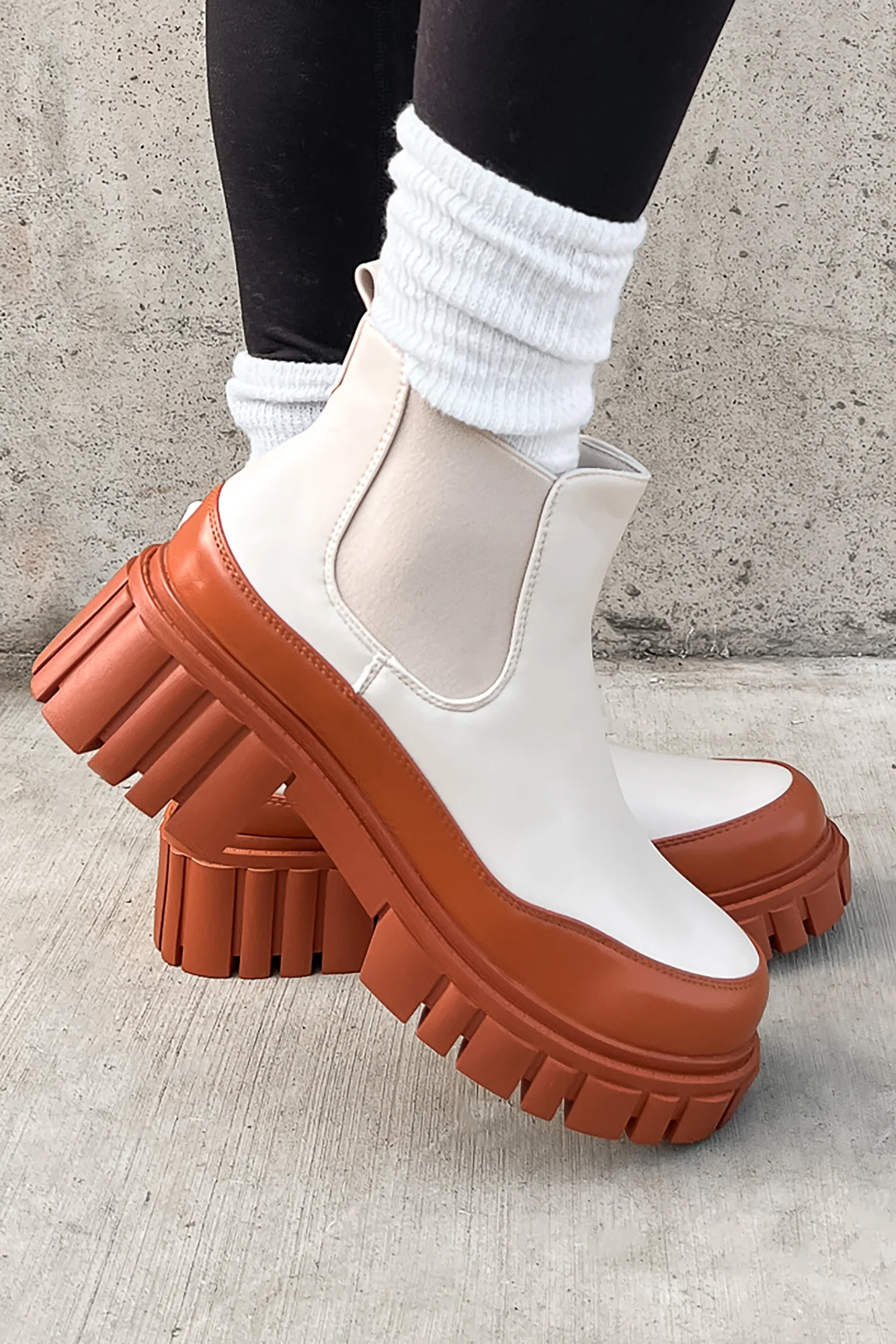 Doorbuster Going My Way Lug Sole Chelsea Ankle Booties (Nude) - Image 5