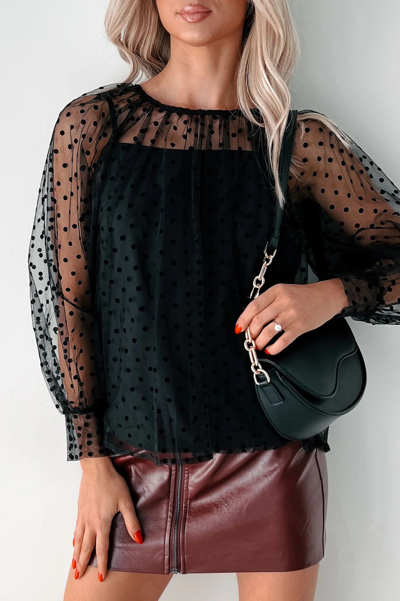 Dotted Perfection Polka Dot Mesh Top (Black) - Image 5