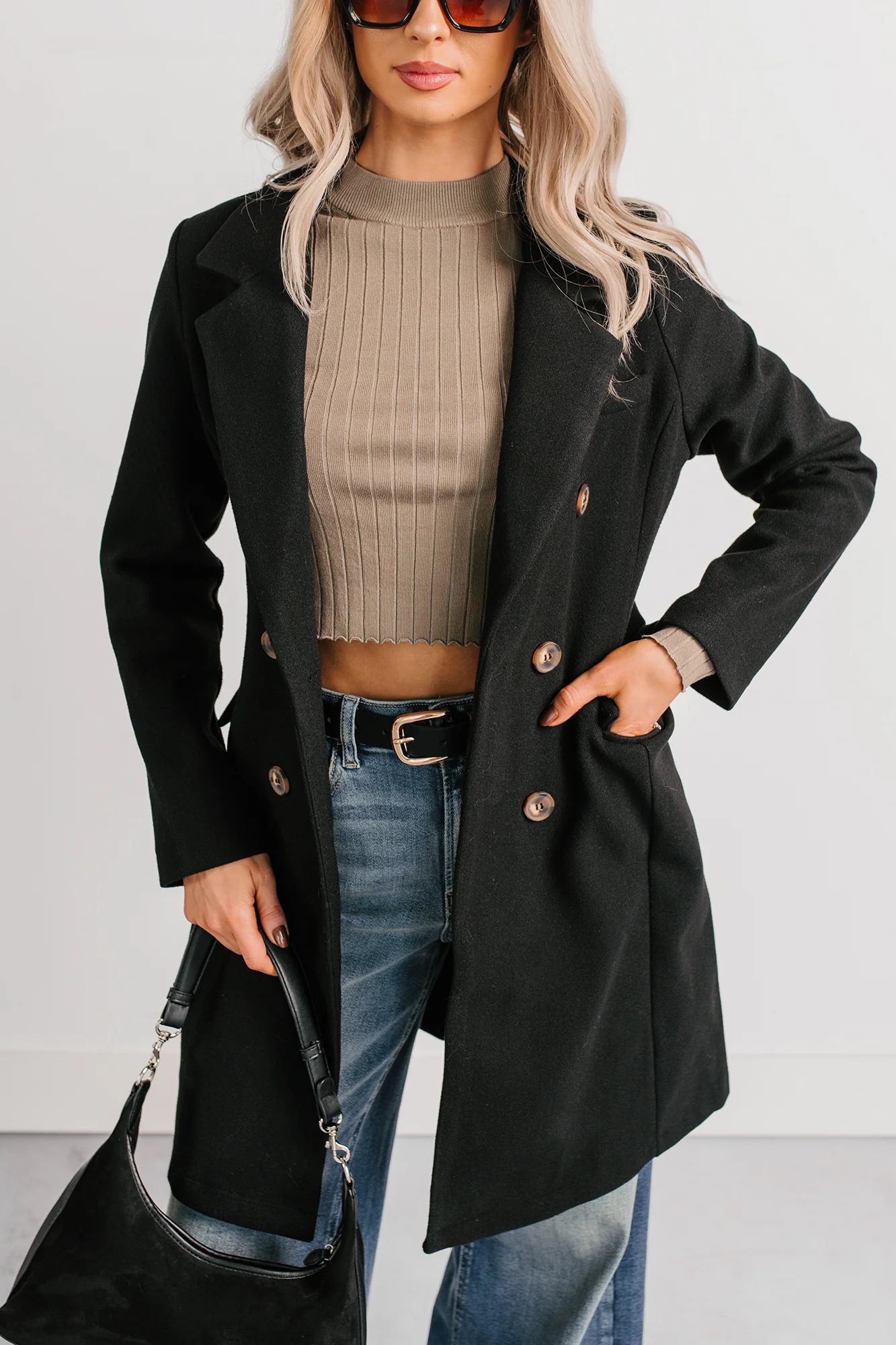 Downtown Drift Button Up Lightweight Coat (Black) - Image 11