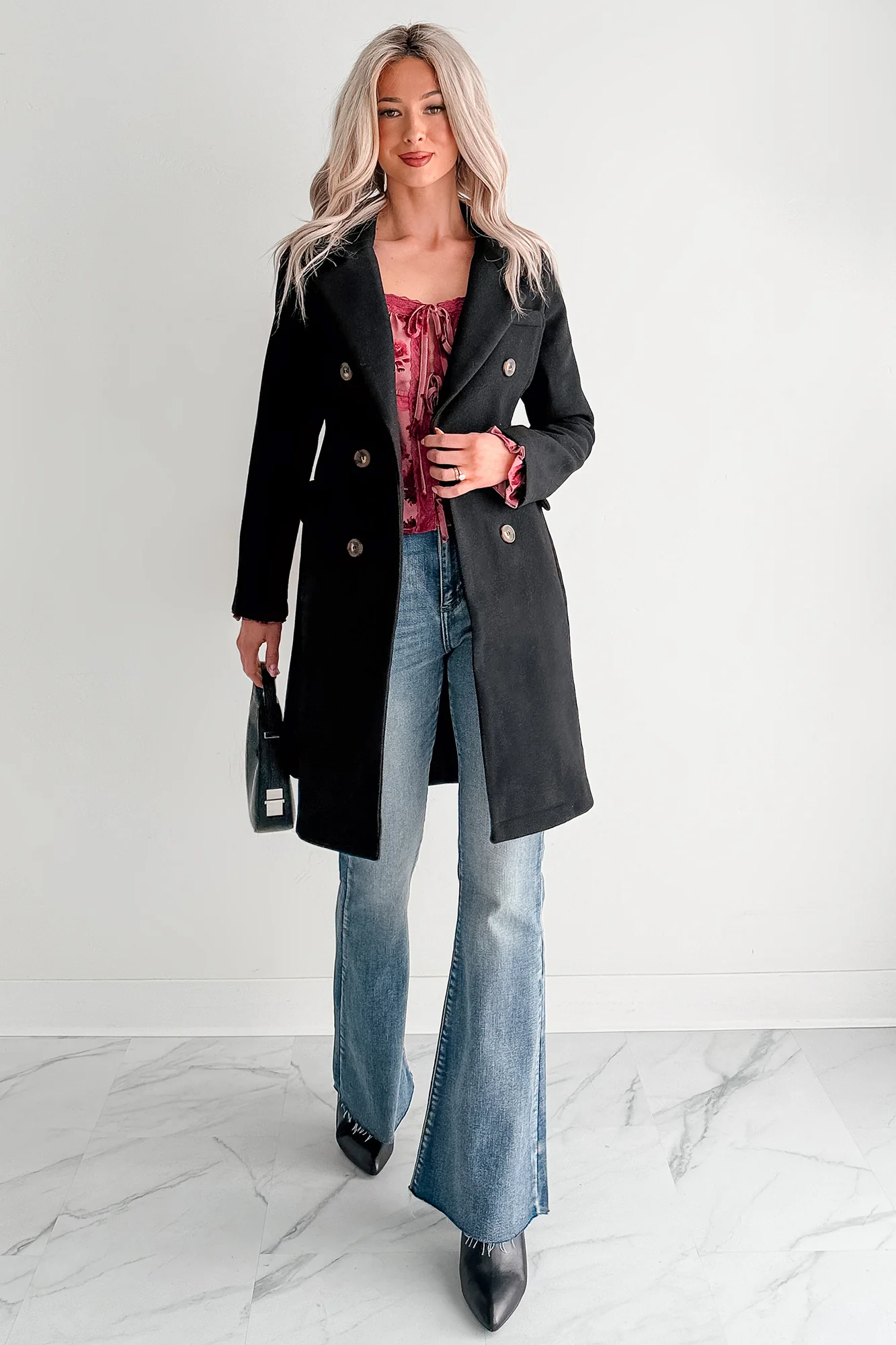 Downtown Drift Button Up Lightweight Coat (Black) - Image 2