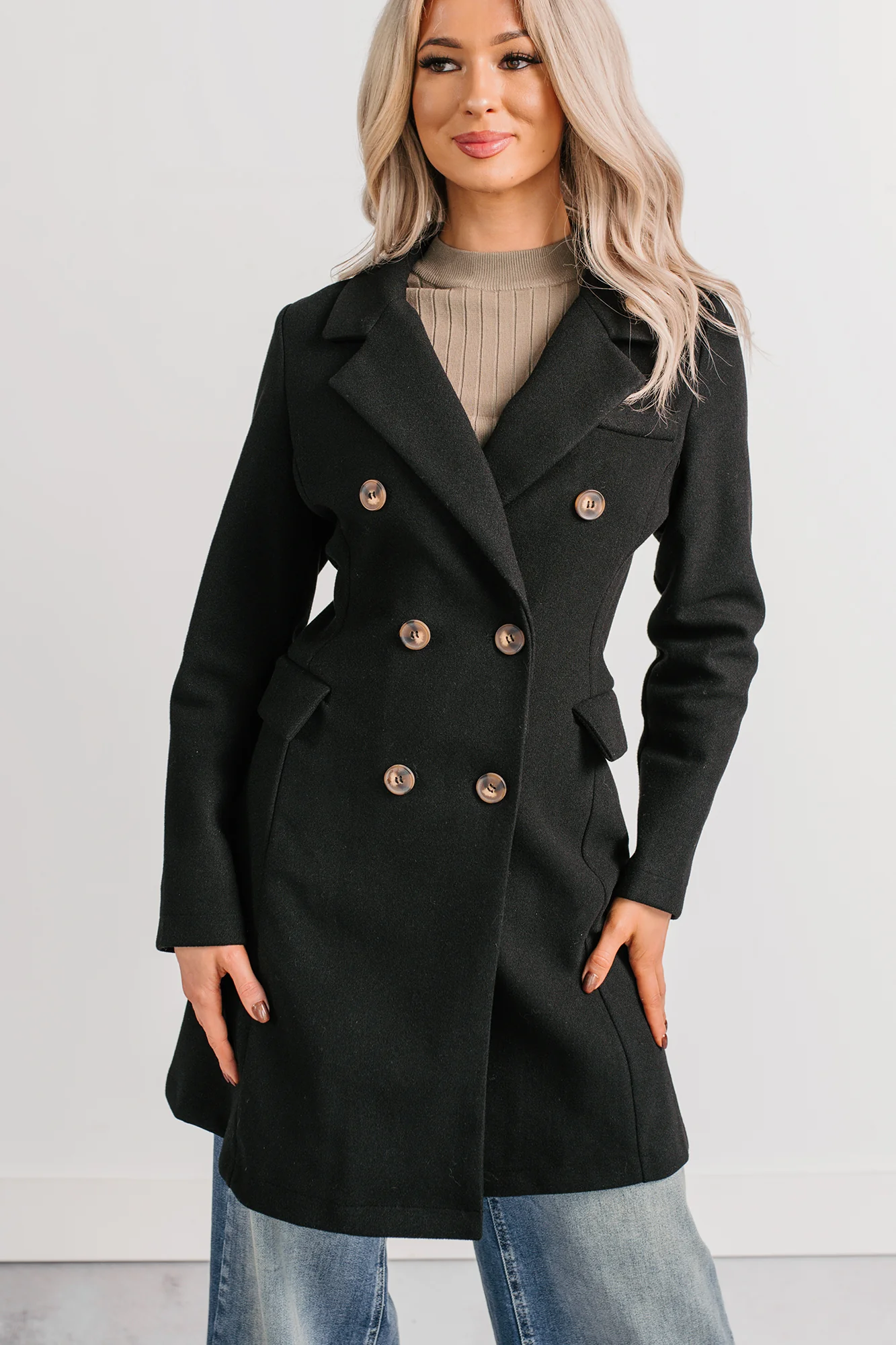 Downtown Drift Button Up Lightweight Coat (Black) - Image 4
