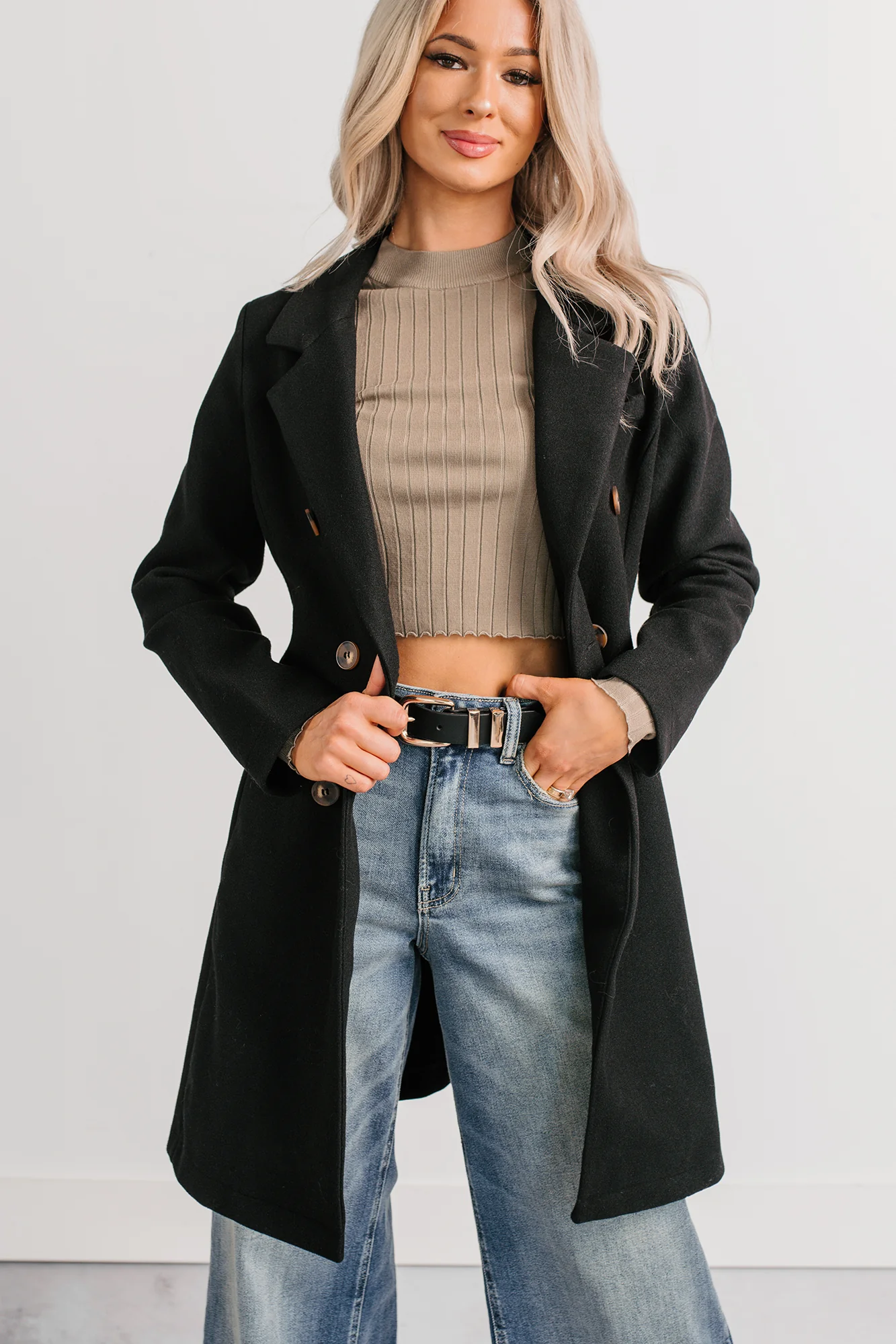 Downtown Drift Button Up Lightweight Coat (Black) - Image 5