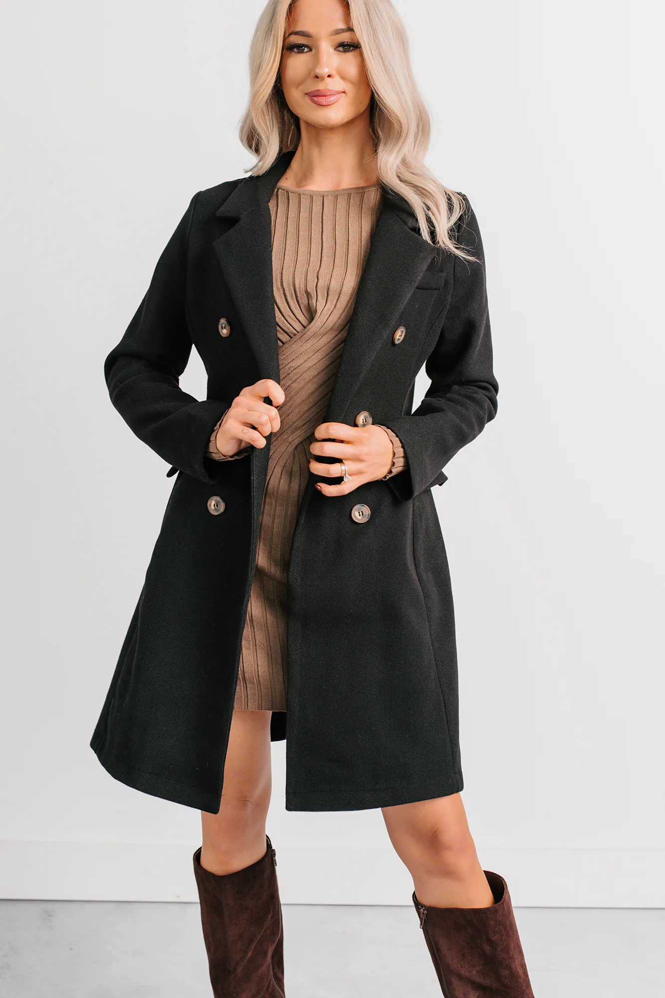 Downtown Drift Button Up Lightweight Coat (Black) - Image 6