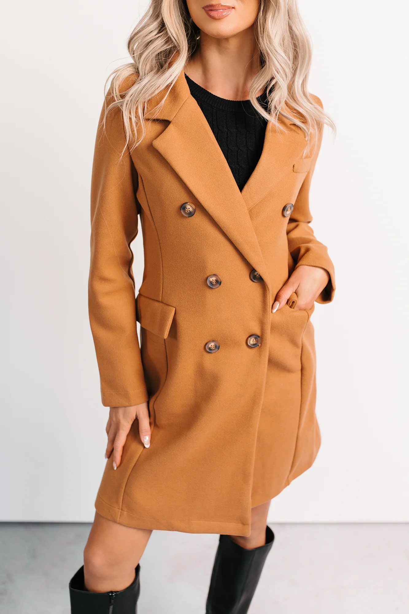 Downtown Drift Button Up Lightweight Coat (Camel) - Image 3