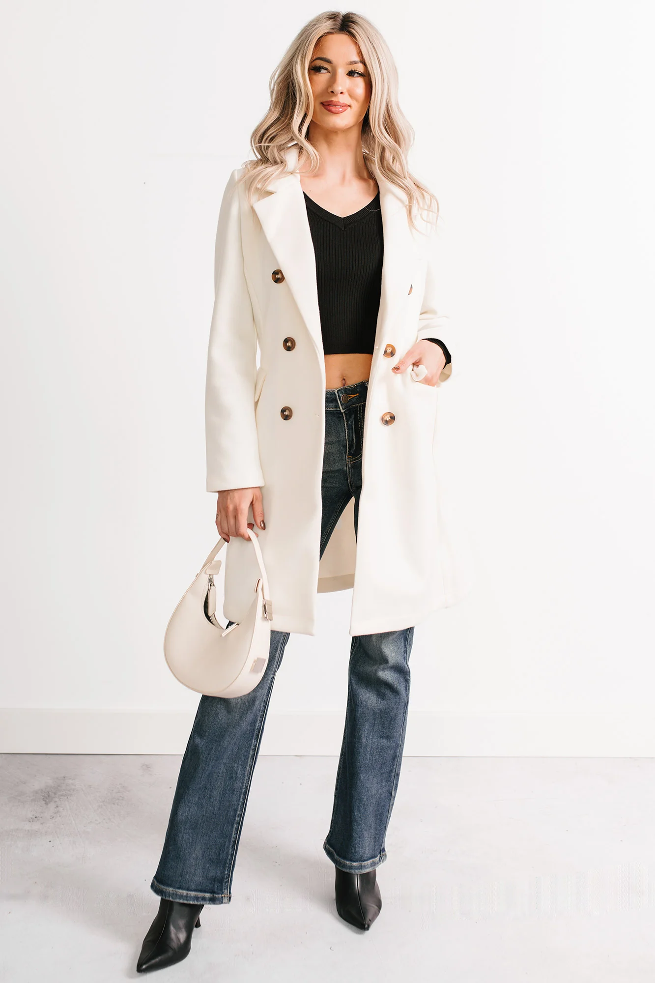 Downtown Drift Button Up Lightweight Coat (Ivory) - Image 3
