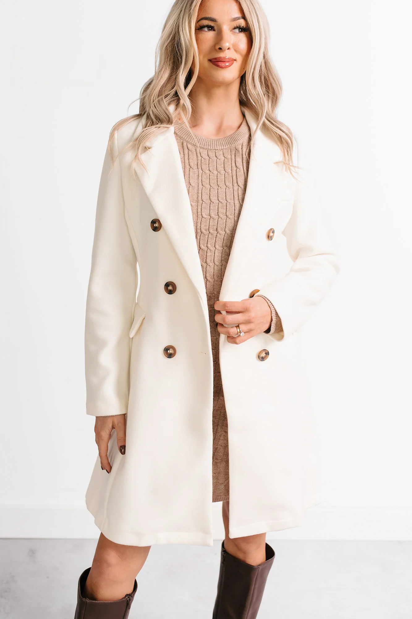 Downtown Drift Button Up Lightweight Coat (Ivory) - Image 4