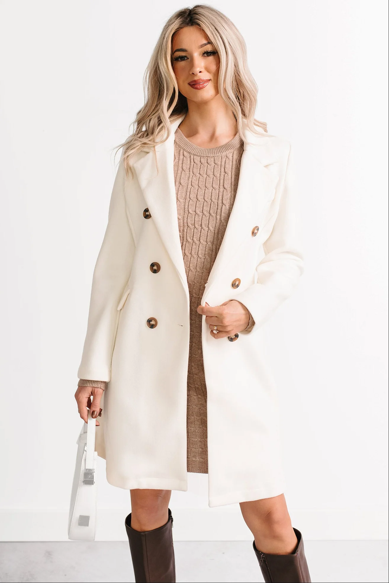 Downtown Drift Button Up Lightweight Coat (Ivory) - Image 9