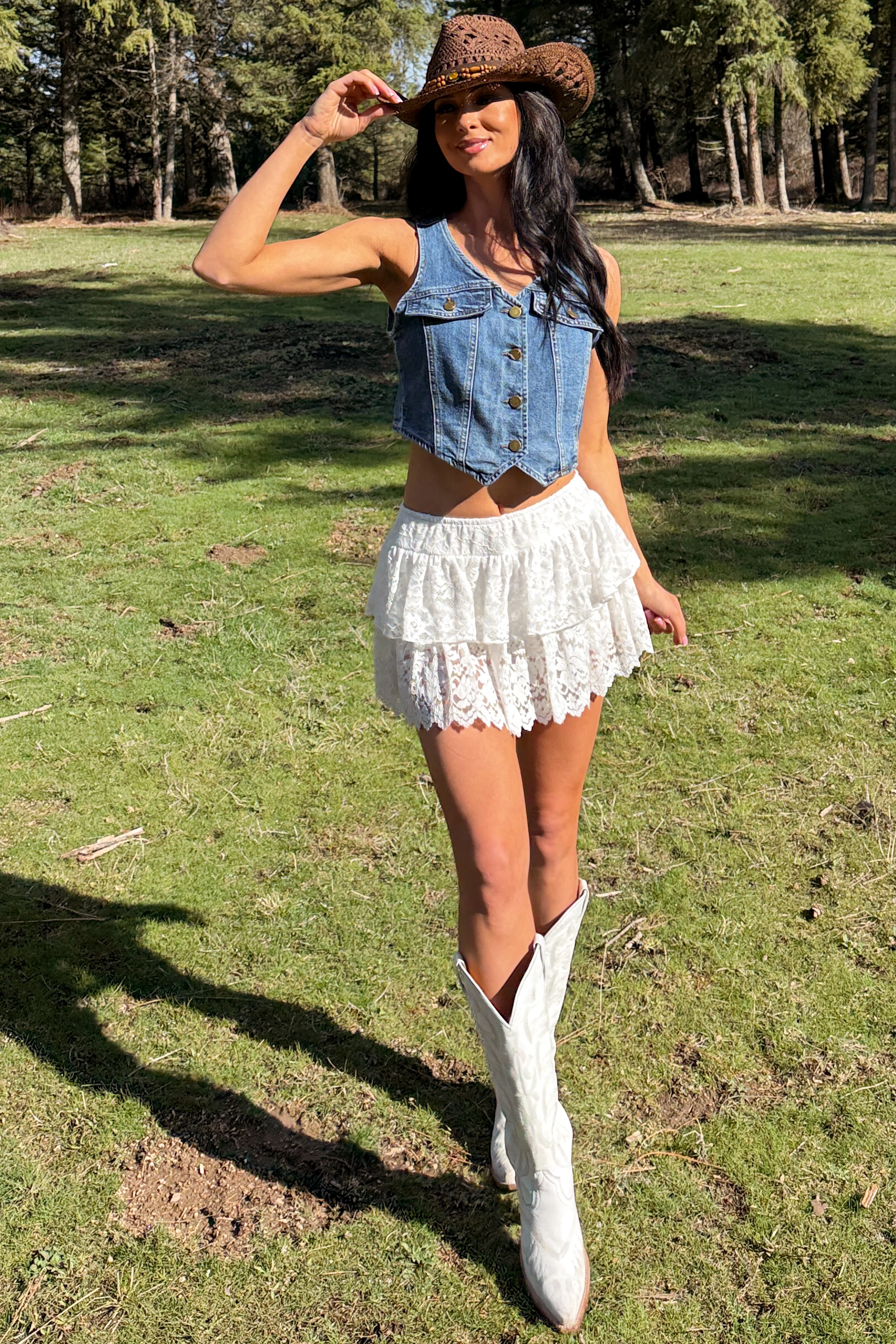 Downtown Heat Lace Layered Ruffle Mini Skort (White) - Image 5