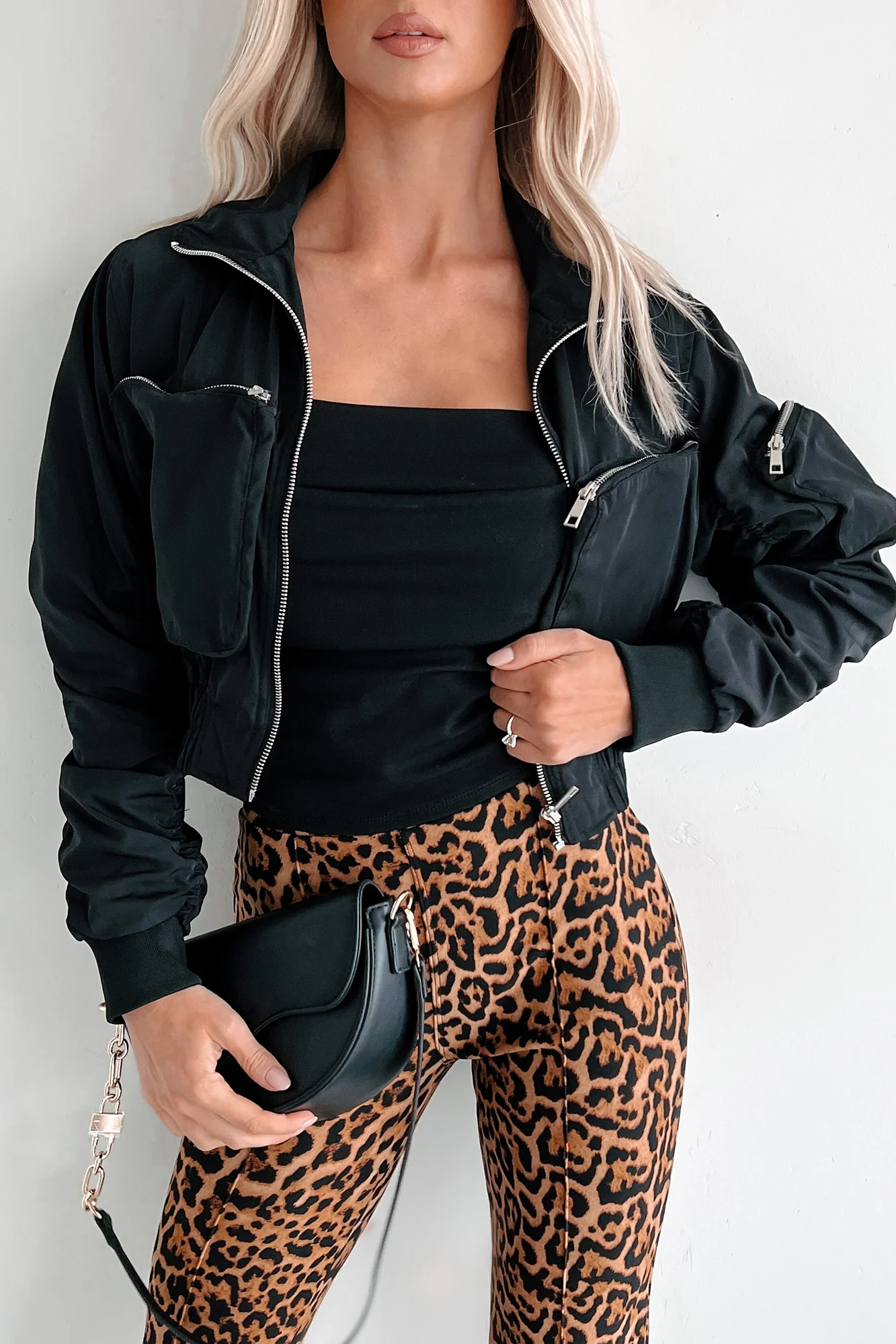 Downtown Living Shirred Pocket Detail Jacket (Black) - Image 2