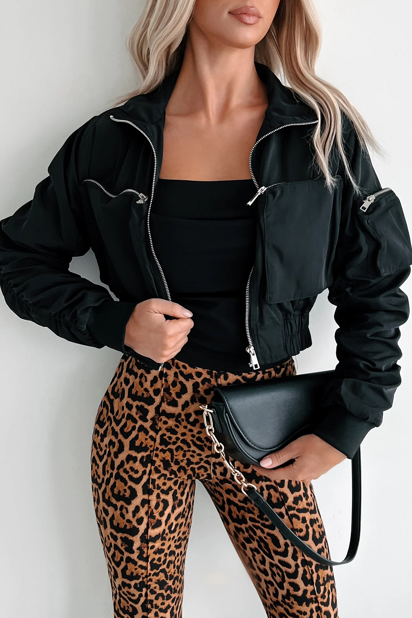 Downtown Living Shirred Pocket Detail Jacket (Black) - Image 4