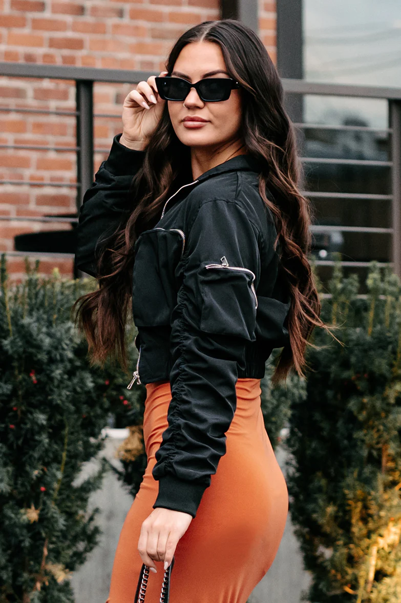 Downtown Living Shirred Pocket Detail Jacket (Black) - Image 6