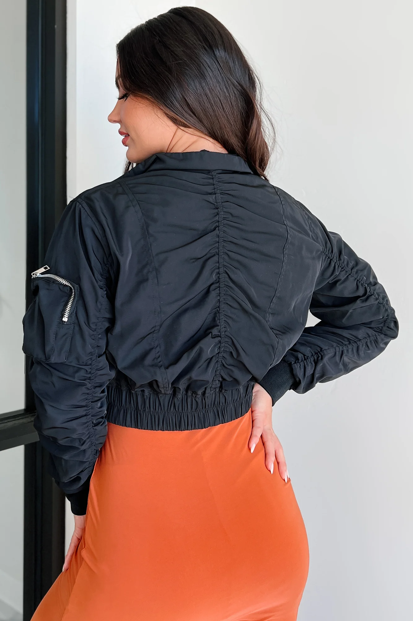 Downtown Living Shirred Pocket Detail Jacket (Black) - Image 7