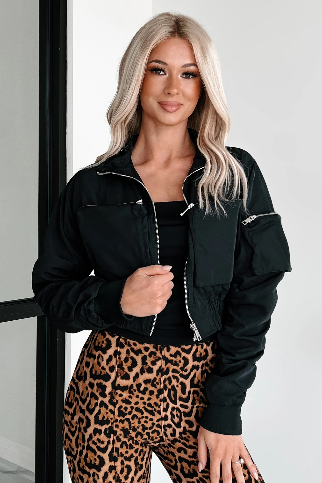 Downtown Living Shirred Pocket Detail Jacket (Black) - Image 8
