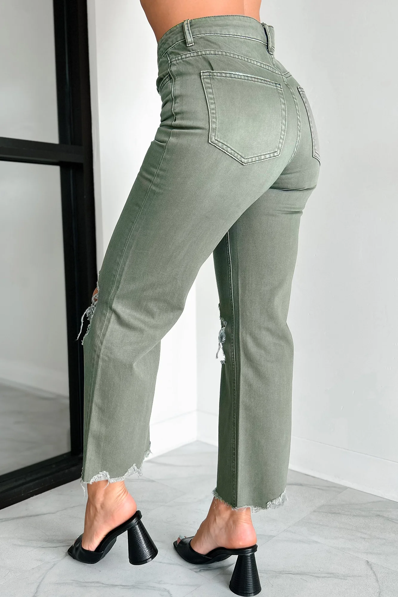 Doyle High Rise 90s Vintage Vervet Crop Flare Jeans (Olive) - Image 6