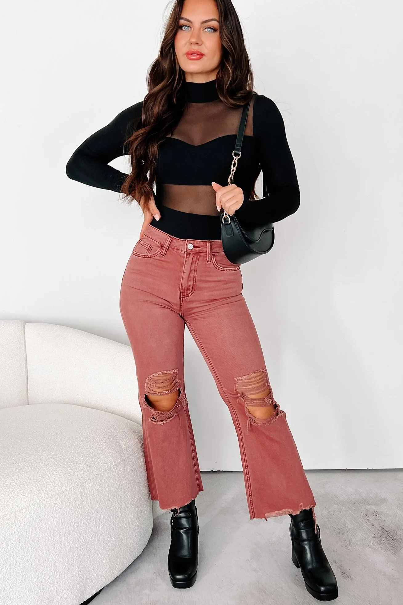 Doyle High Rise 90s Vintage Vervet Crop Flare Jeans (Russet) - Image 3