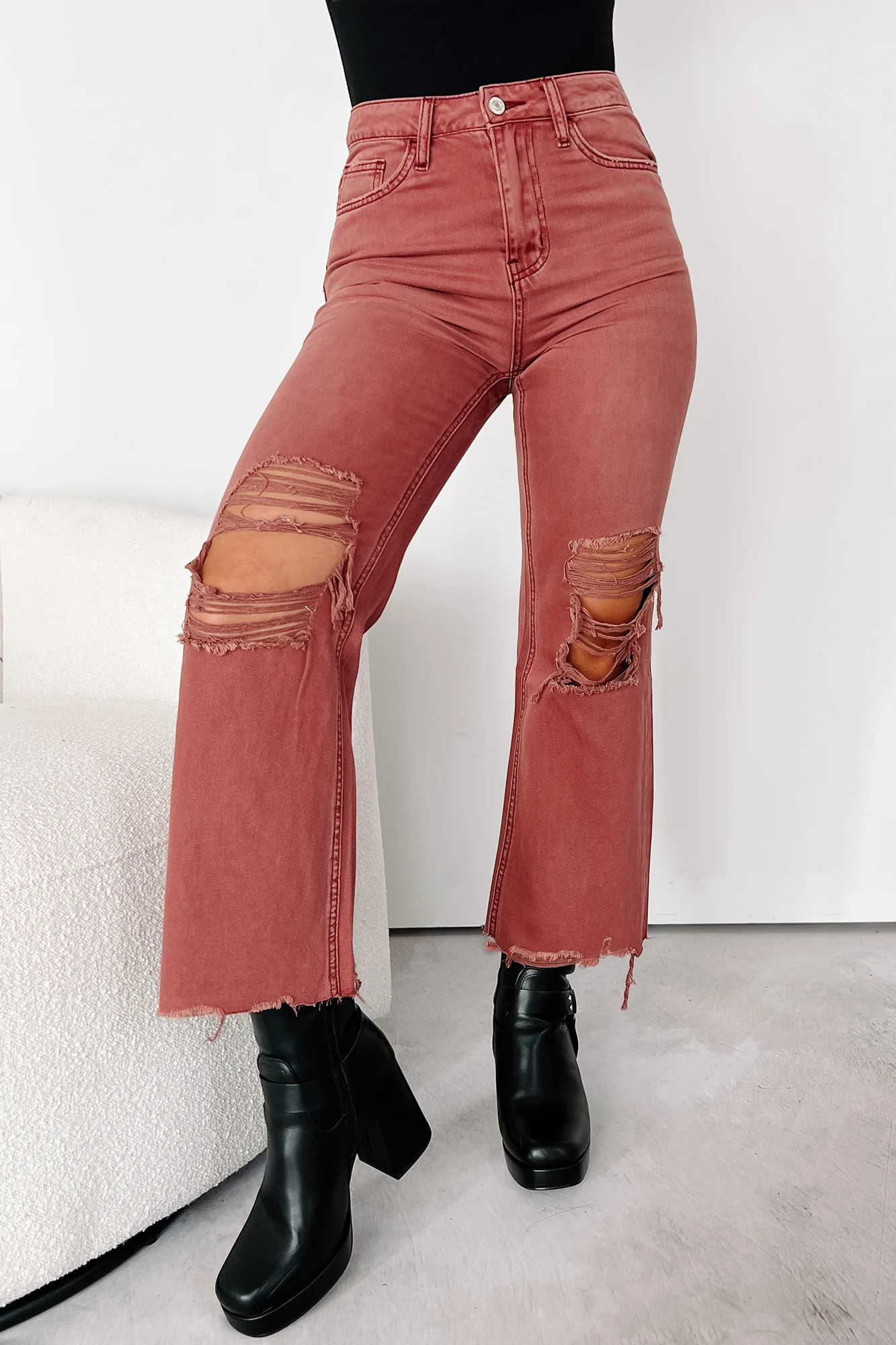 Doyle High Rise 90s Vintage Vervet Crop Flare Jeans (Russet) - Image 4