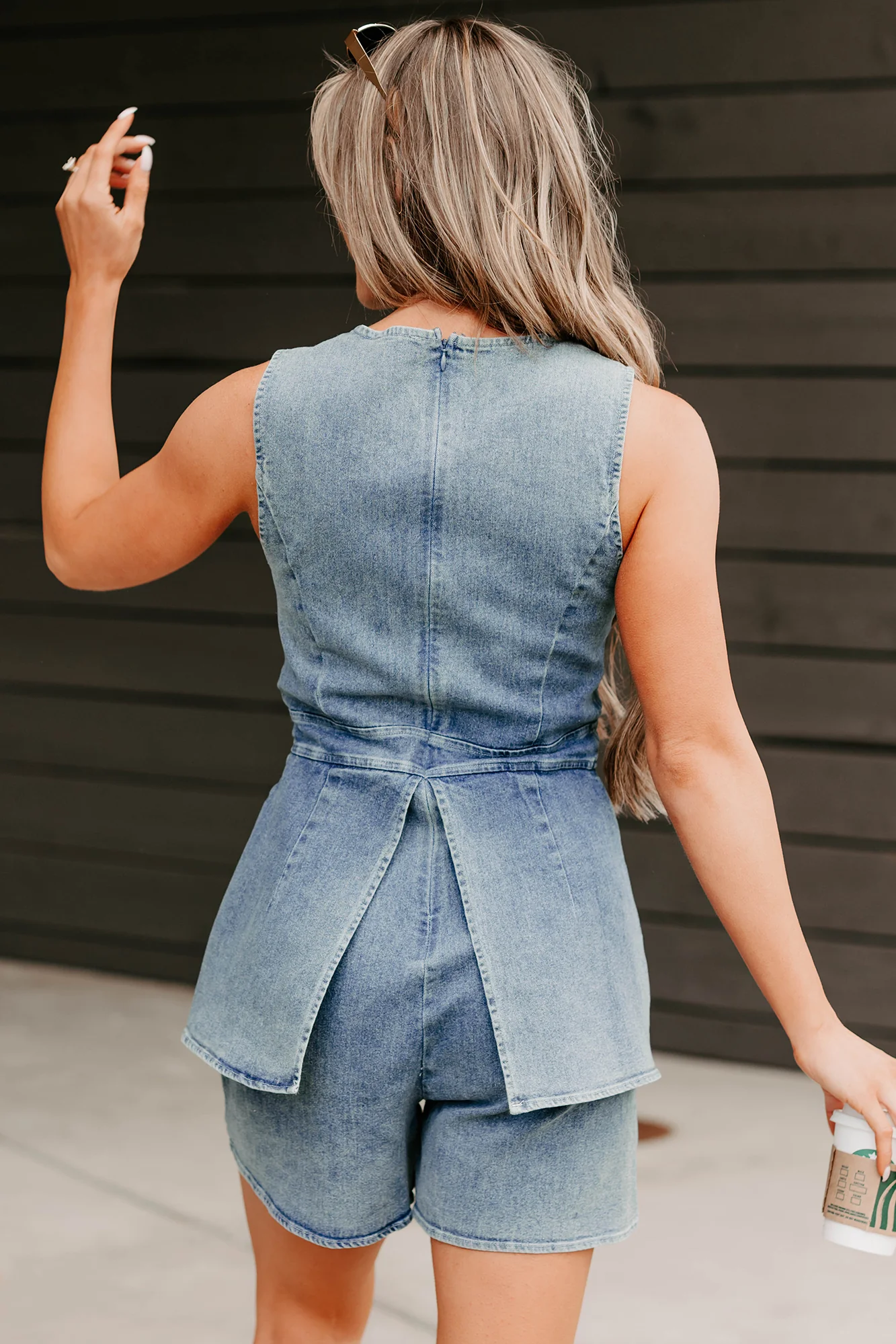 Drama In Denim Sleeveless Romper (Denim) - Image 3