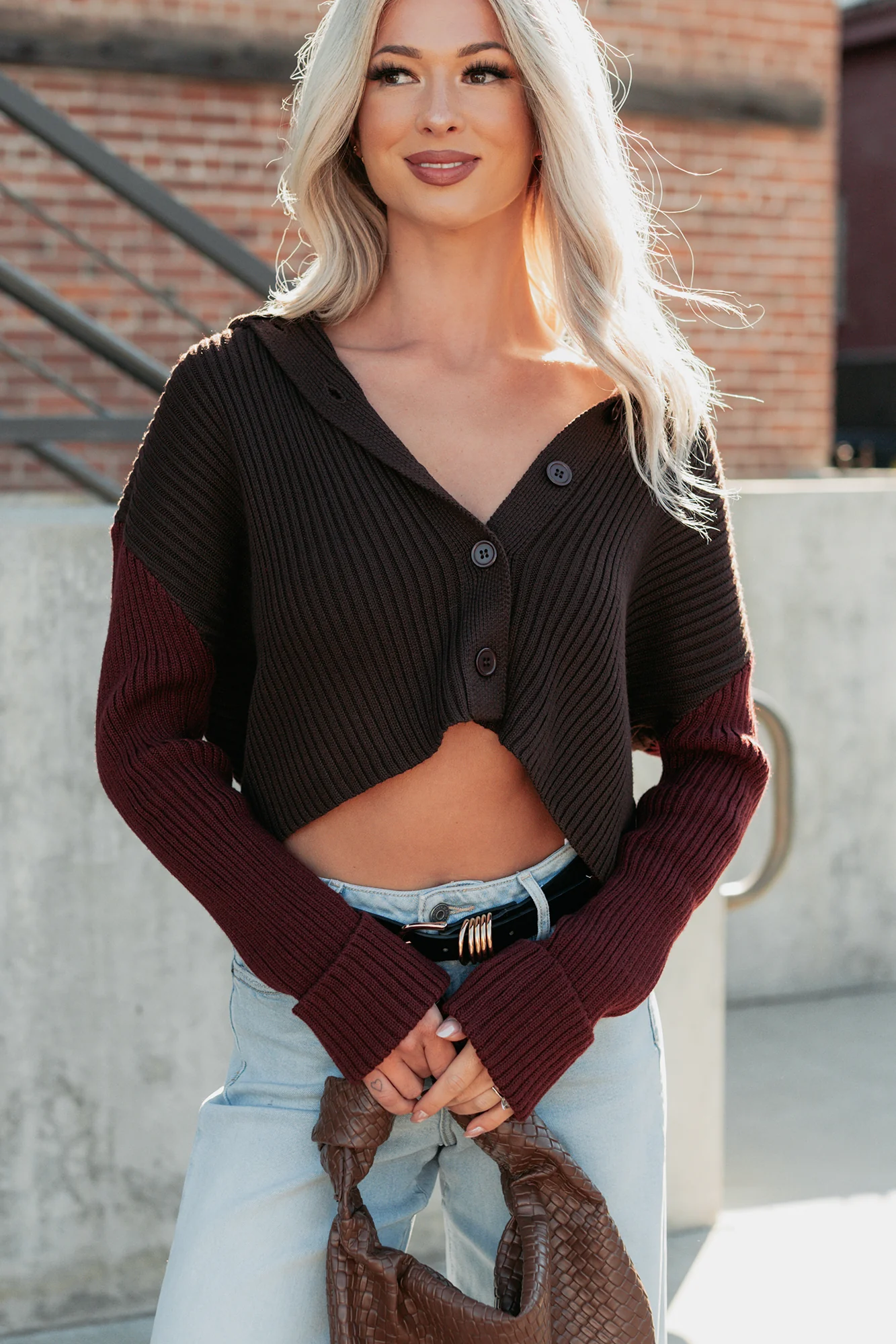 Dream Mirage Contrast Sleeve Cardigan Sweater (Espresso) - Image 6