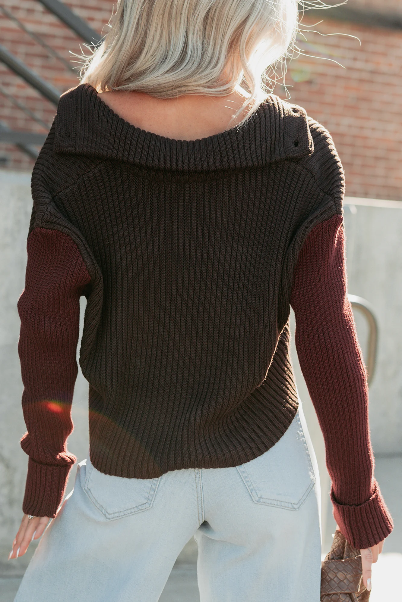 Dream Mirage Contrast Sleeve Cardigan Sweater (Espresso) - Image 7
