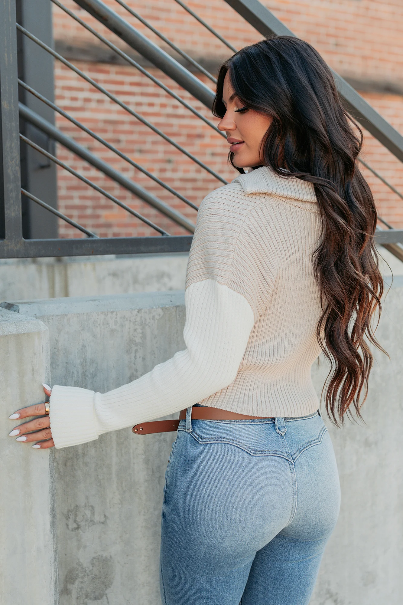 Dream Mirage Contrast Sleeve Cardigan Sweater (Sand) - Image 6