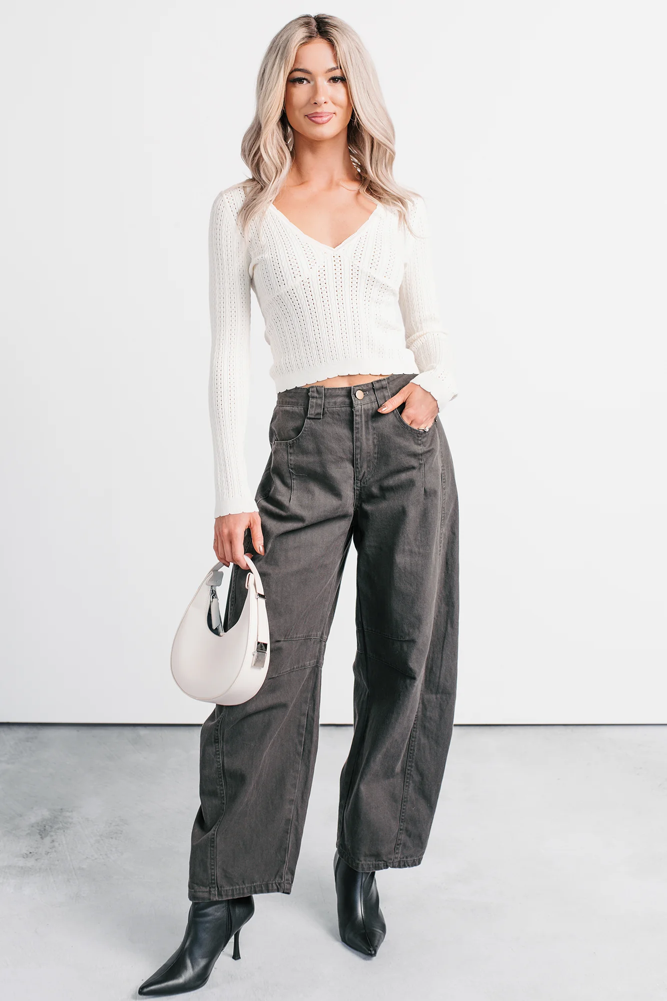 Dreamy Mornings Deep V-Neck Sweater Top (Cream) - Image 3