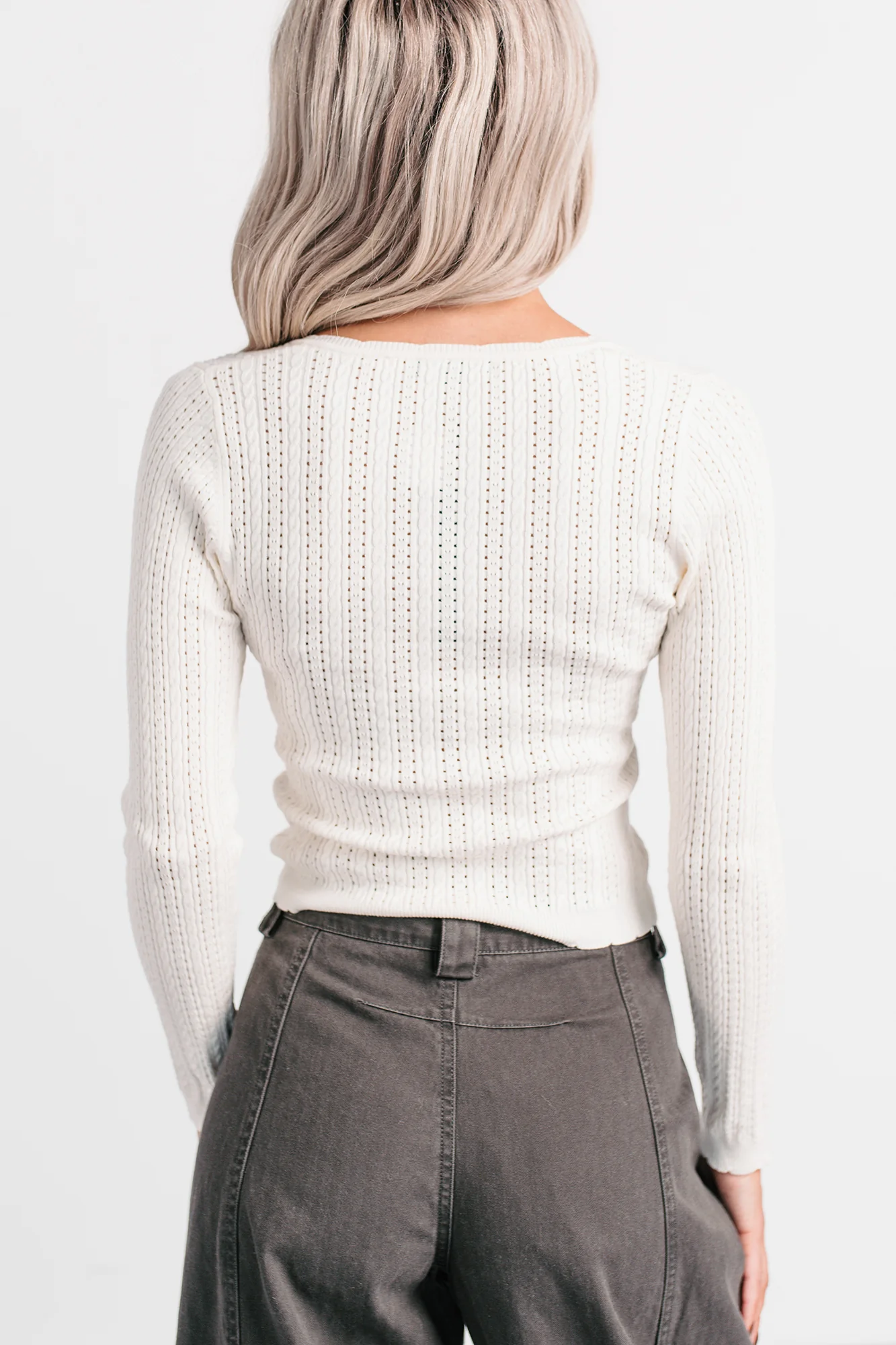 Dreamy Mornings Deep V-Neck Sweater Top (Cream) - Image 4