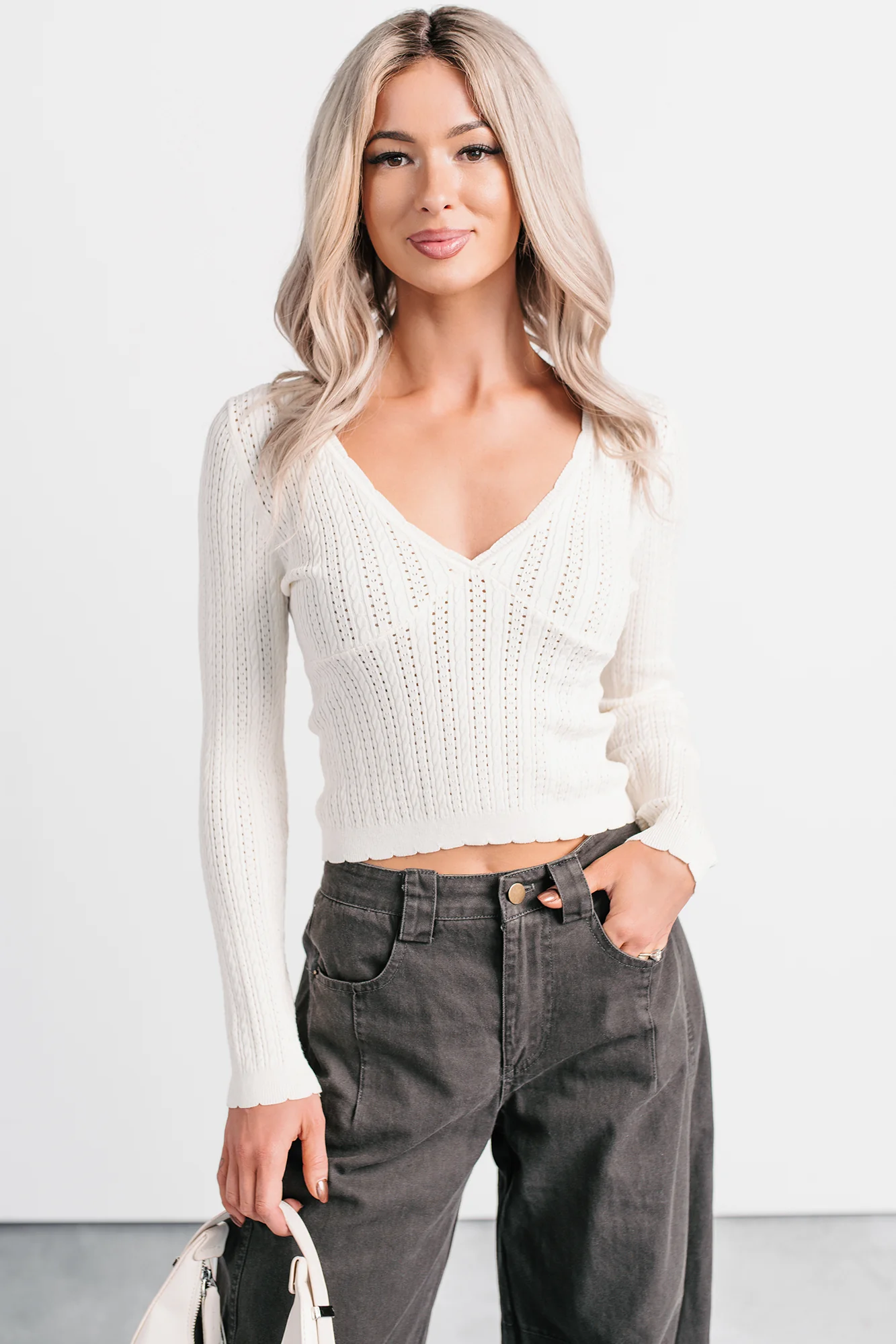 Dreamy Mornings Deep V-Neck Sweater Top (Cream) - Image 5